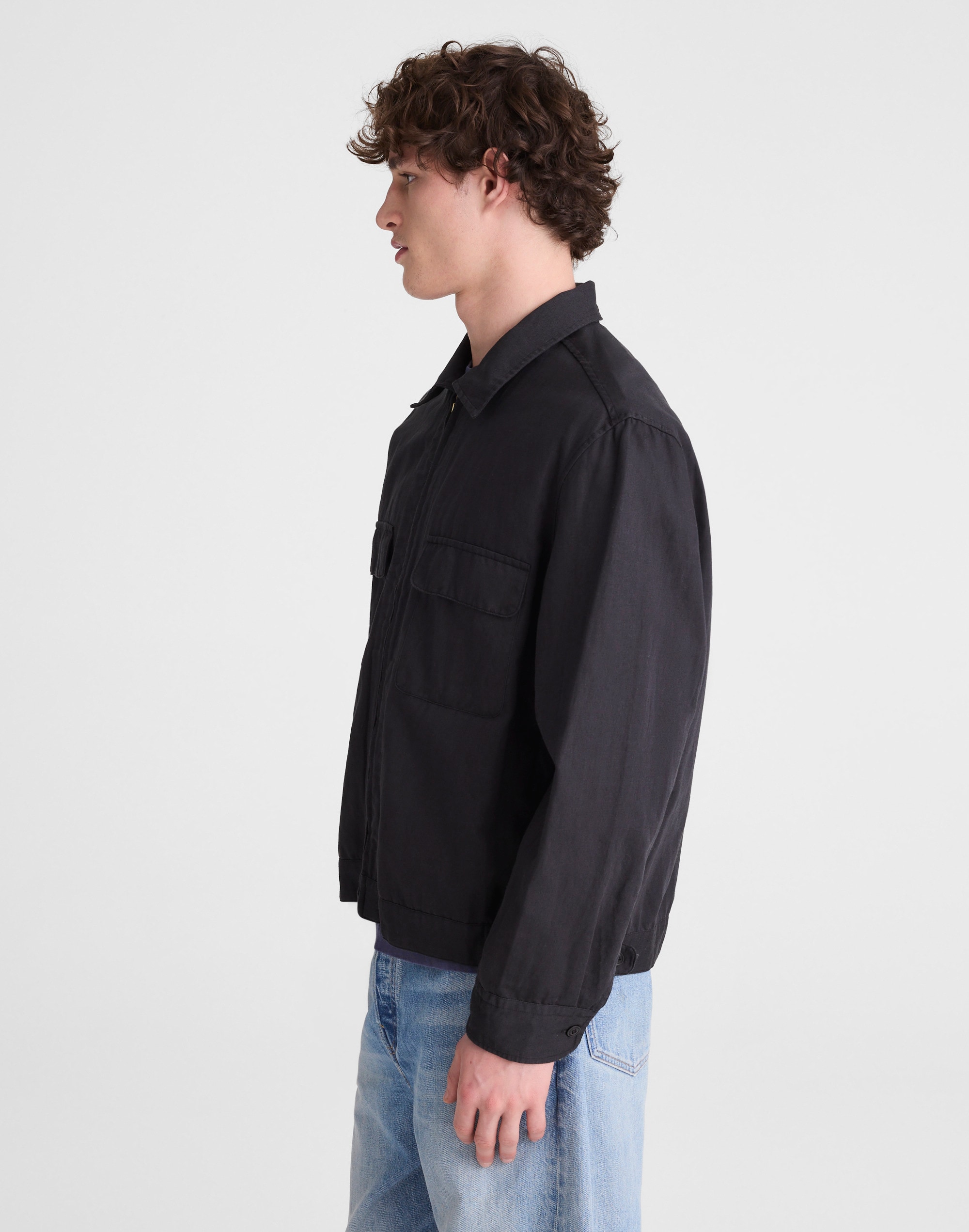 Zip-Front Jacket in Meridian Linen Blend