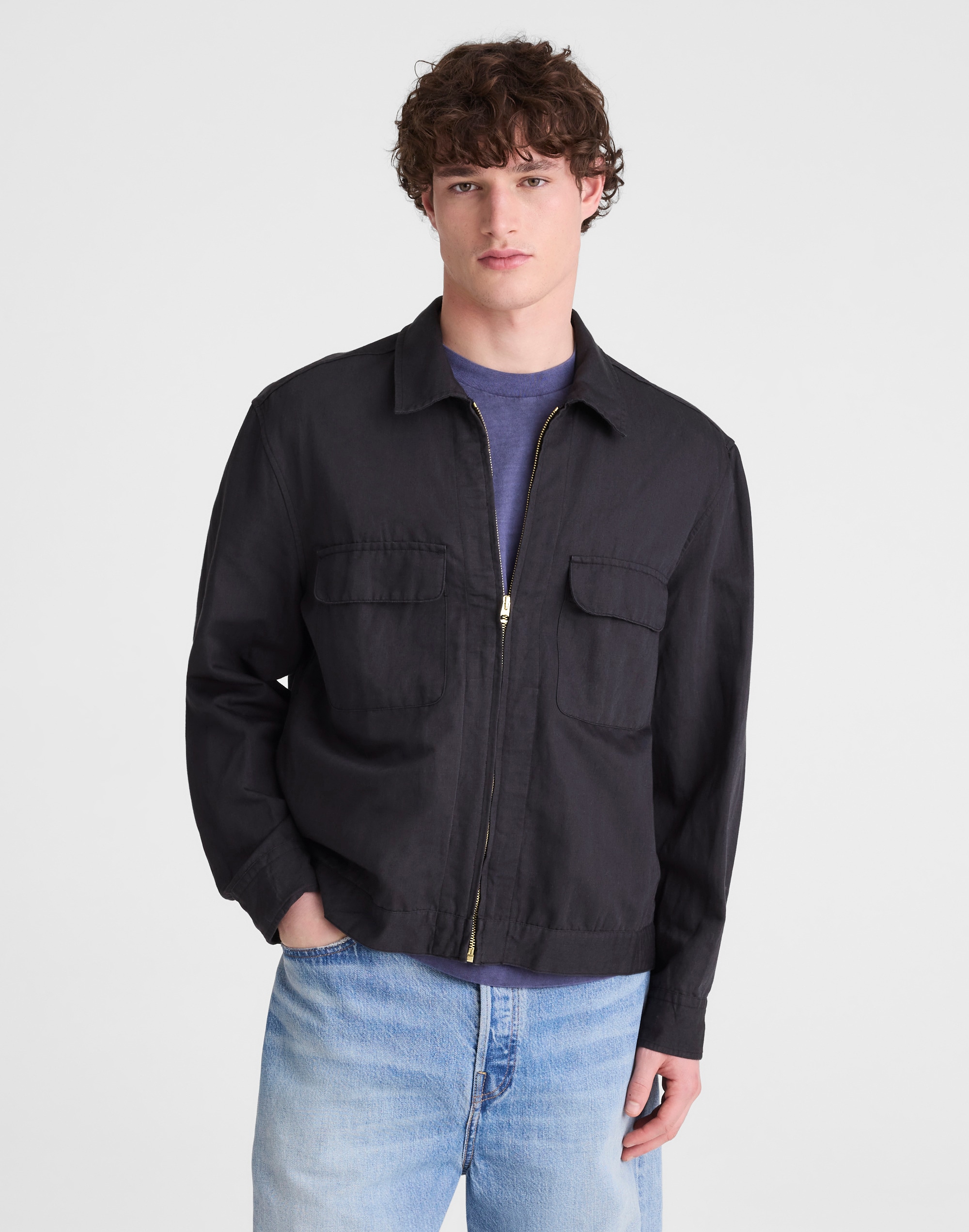 Zip-Front Jacket in Meridian Linen Blend