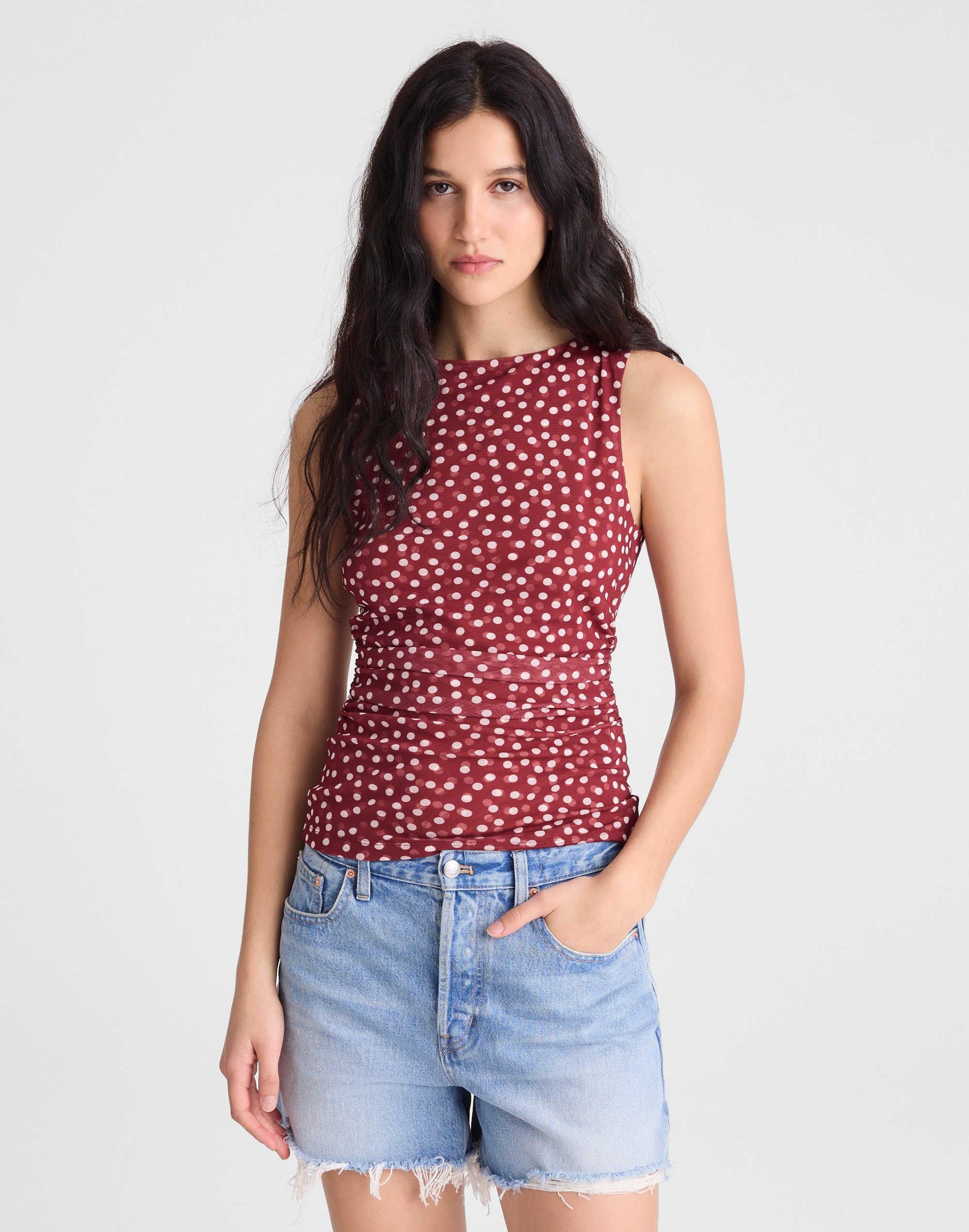cinched double-layered mesh top