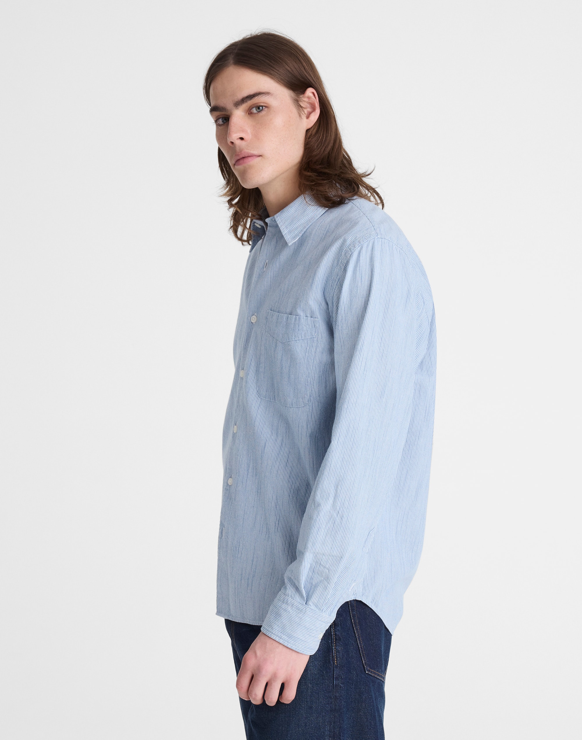 The Allday Shirt in Indigo Stripe