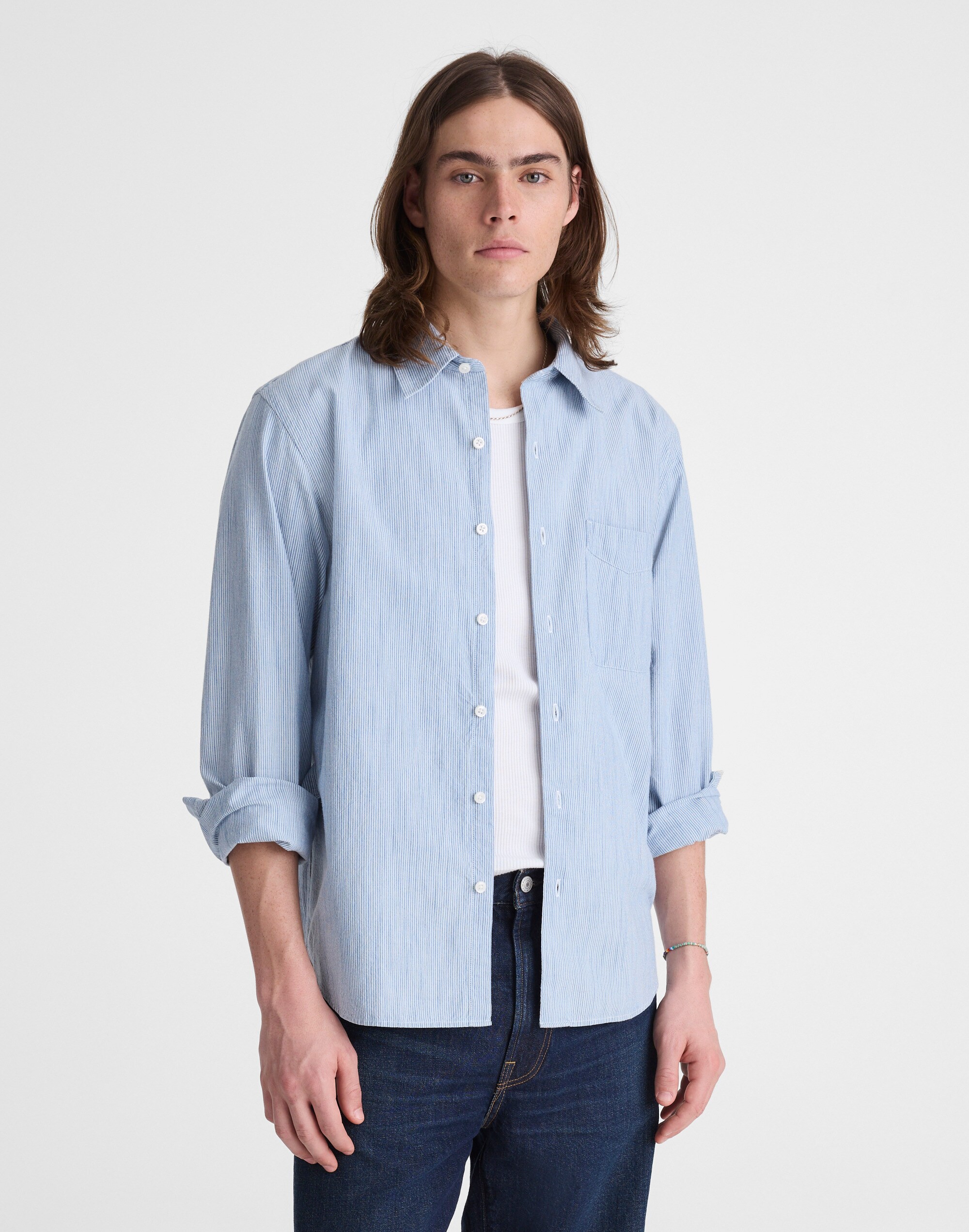 The Allday Shirt in Indigo Stripe