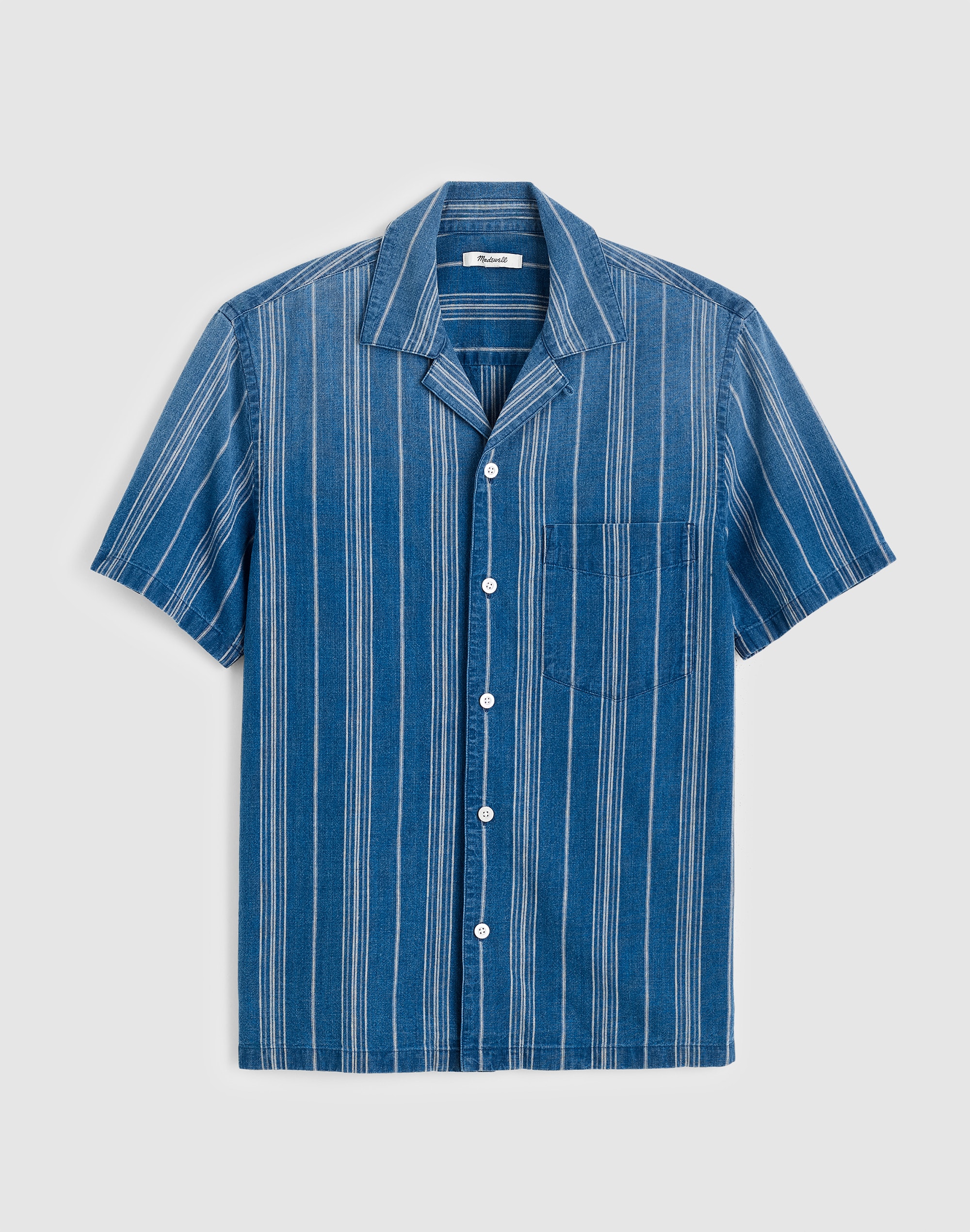 The Short-Sleeve Camp Shirt in Indigo Linen-Cotton Blend