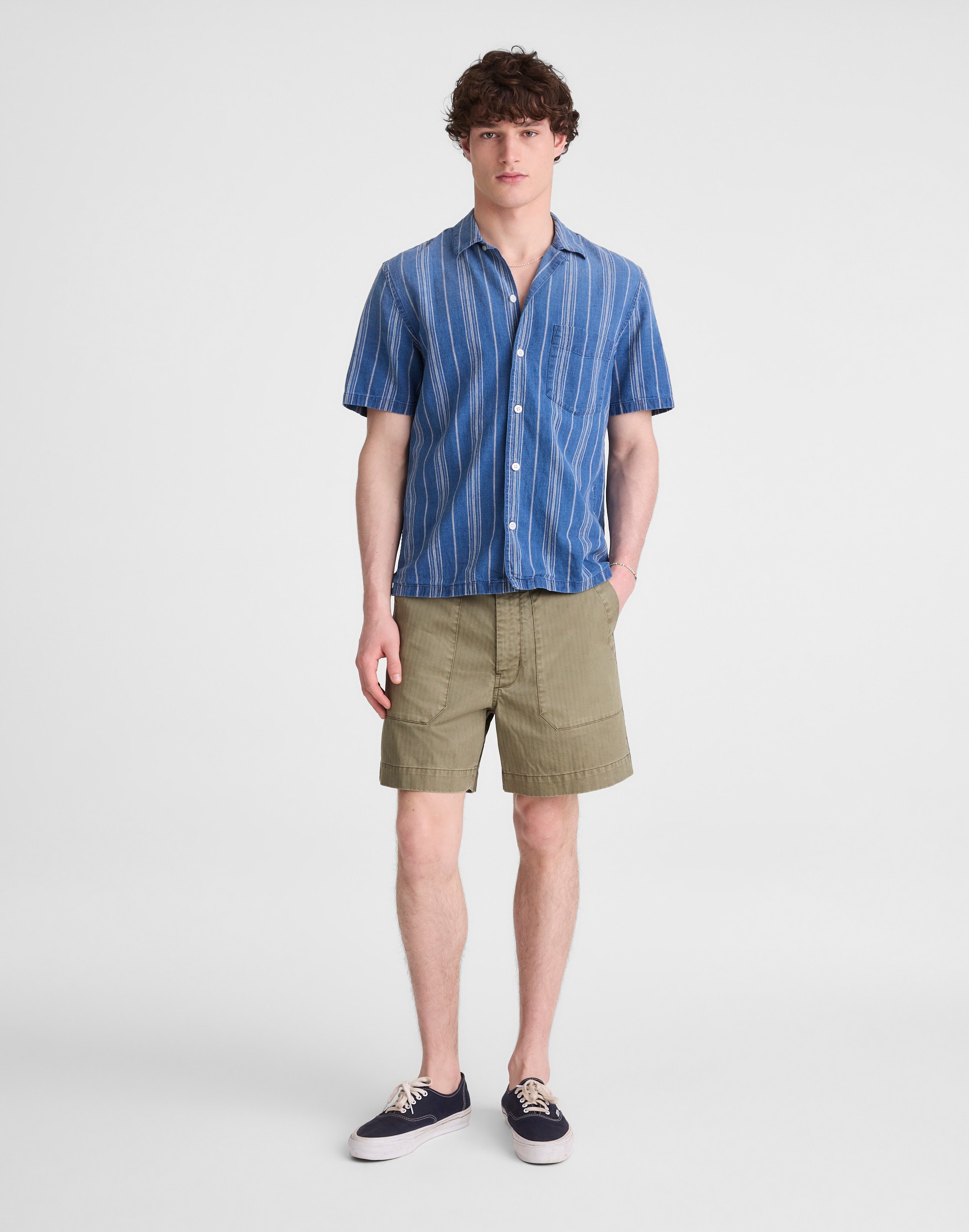 The Short-Sleeve Camp Shirt in Indigo Linen-Cotton Blend