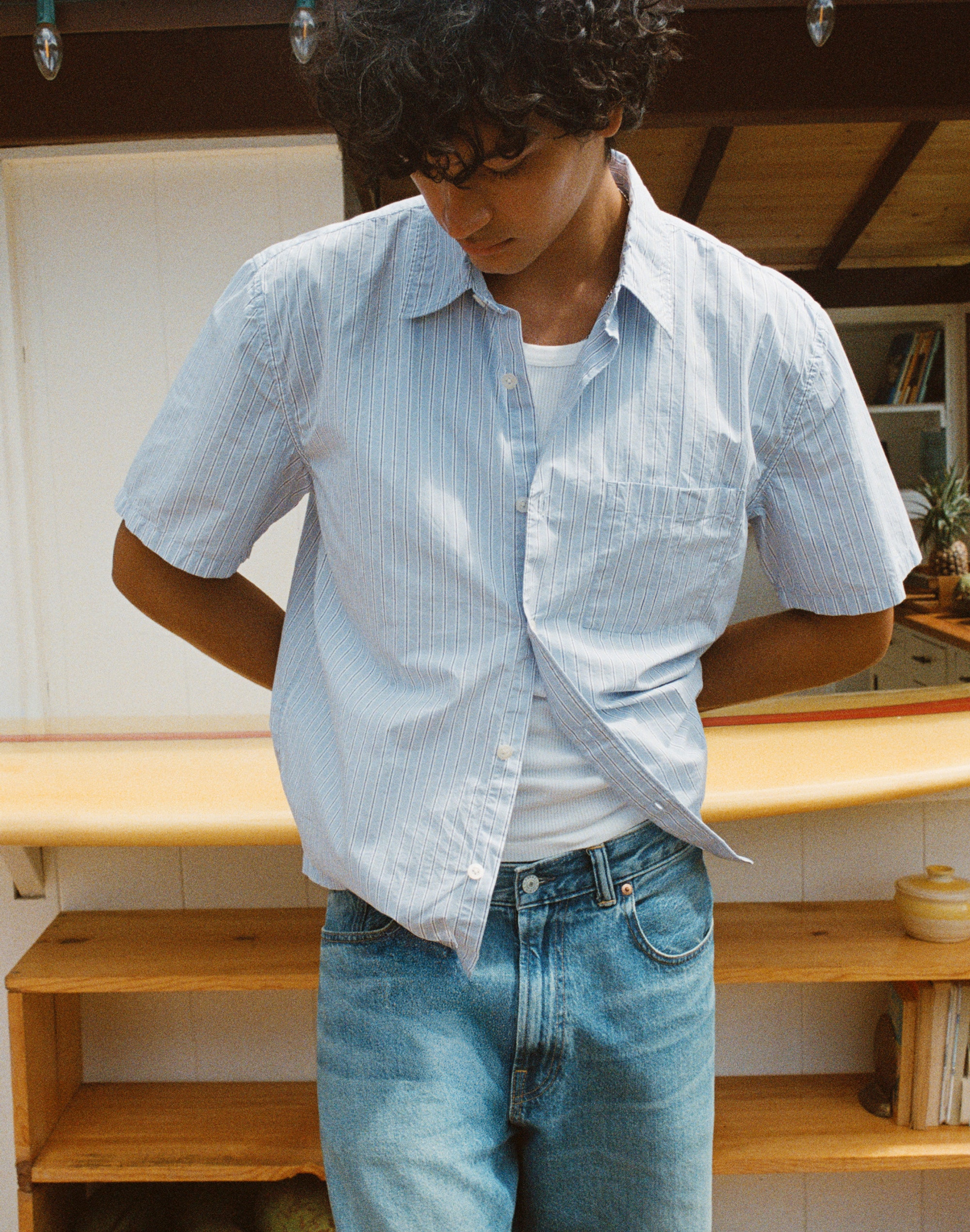 Boxy Cropped Shirt in Crisp Poplin