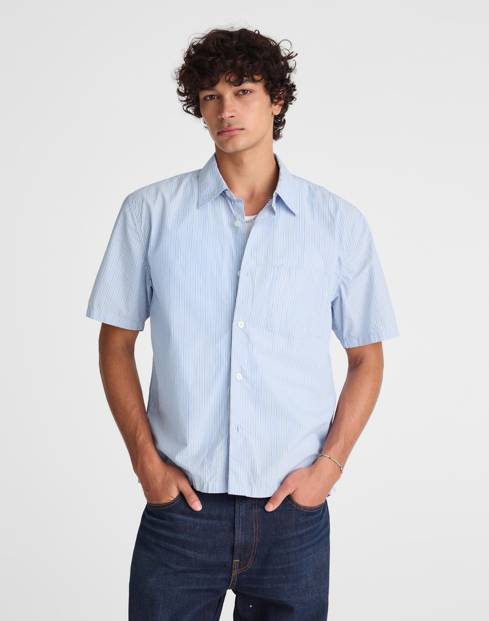 Boxy Cropped Shirt in Crisp Poplin