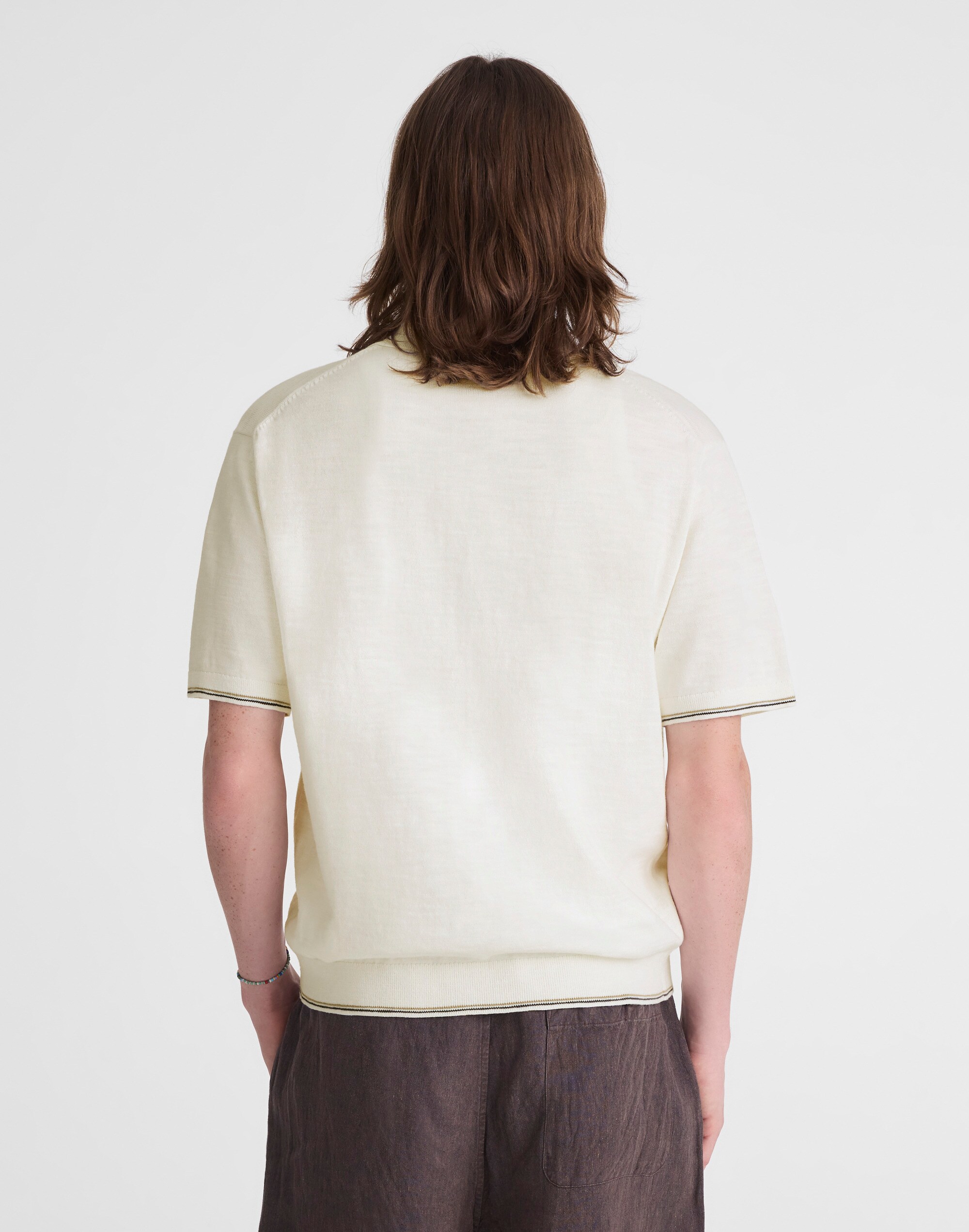 Tipped Knit Button-Up Shirt in Slub Knit Cotton