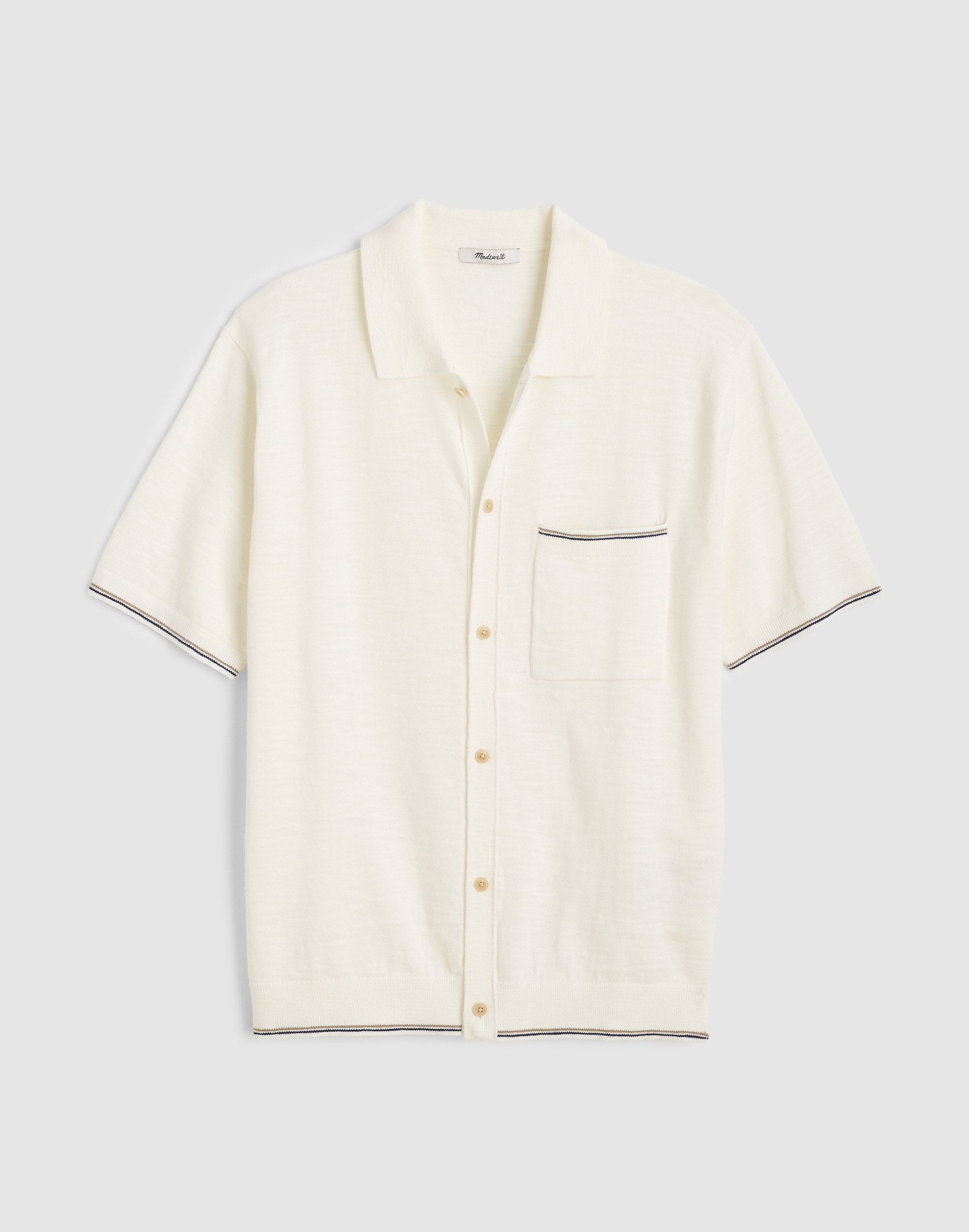 Tipped Knit Button-Up Shirt in Slub Knit Cotton