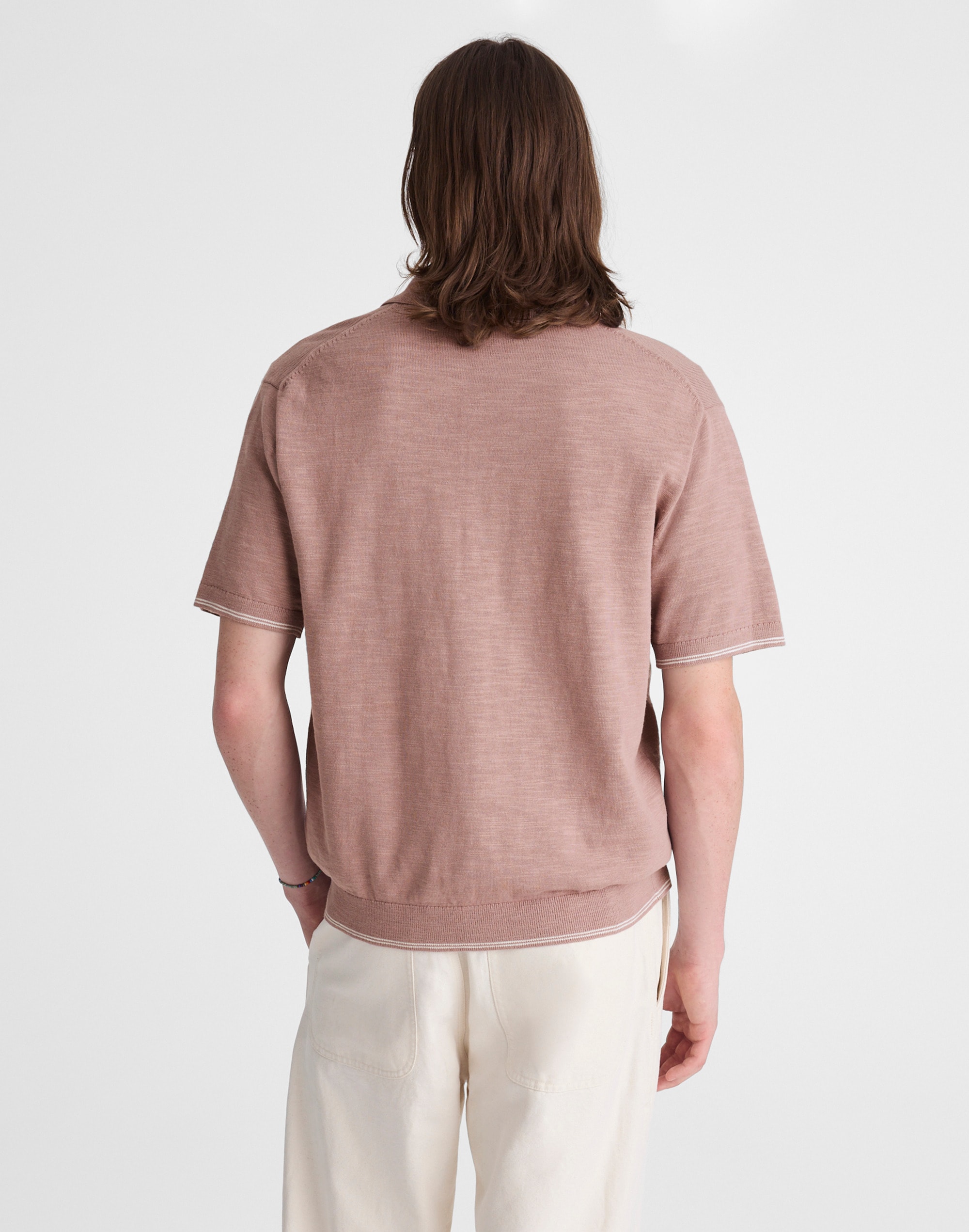 Tipped Knit Button-Up Shirt in Slub Knit Cotton