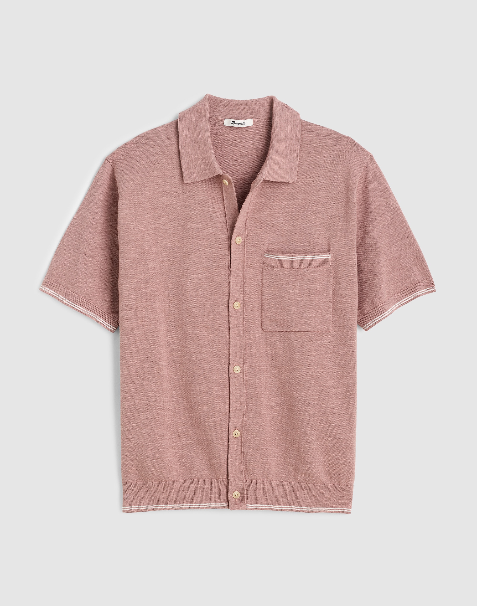 Tipped Knit Button-Up Shirt in Slub Knit Cotton