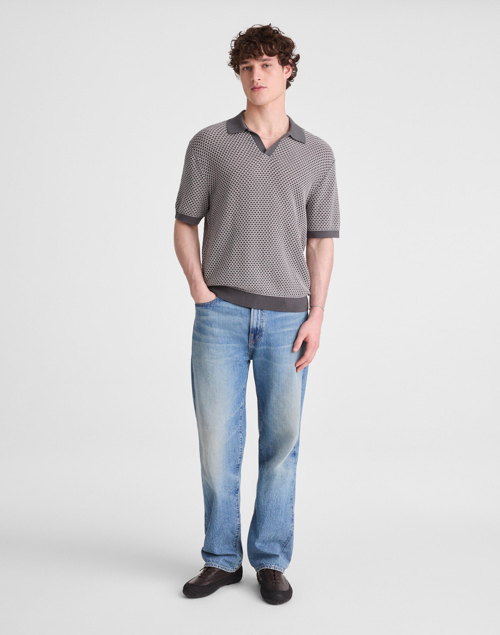 Johnny-Collar Sweater Polo