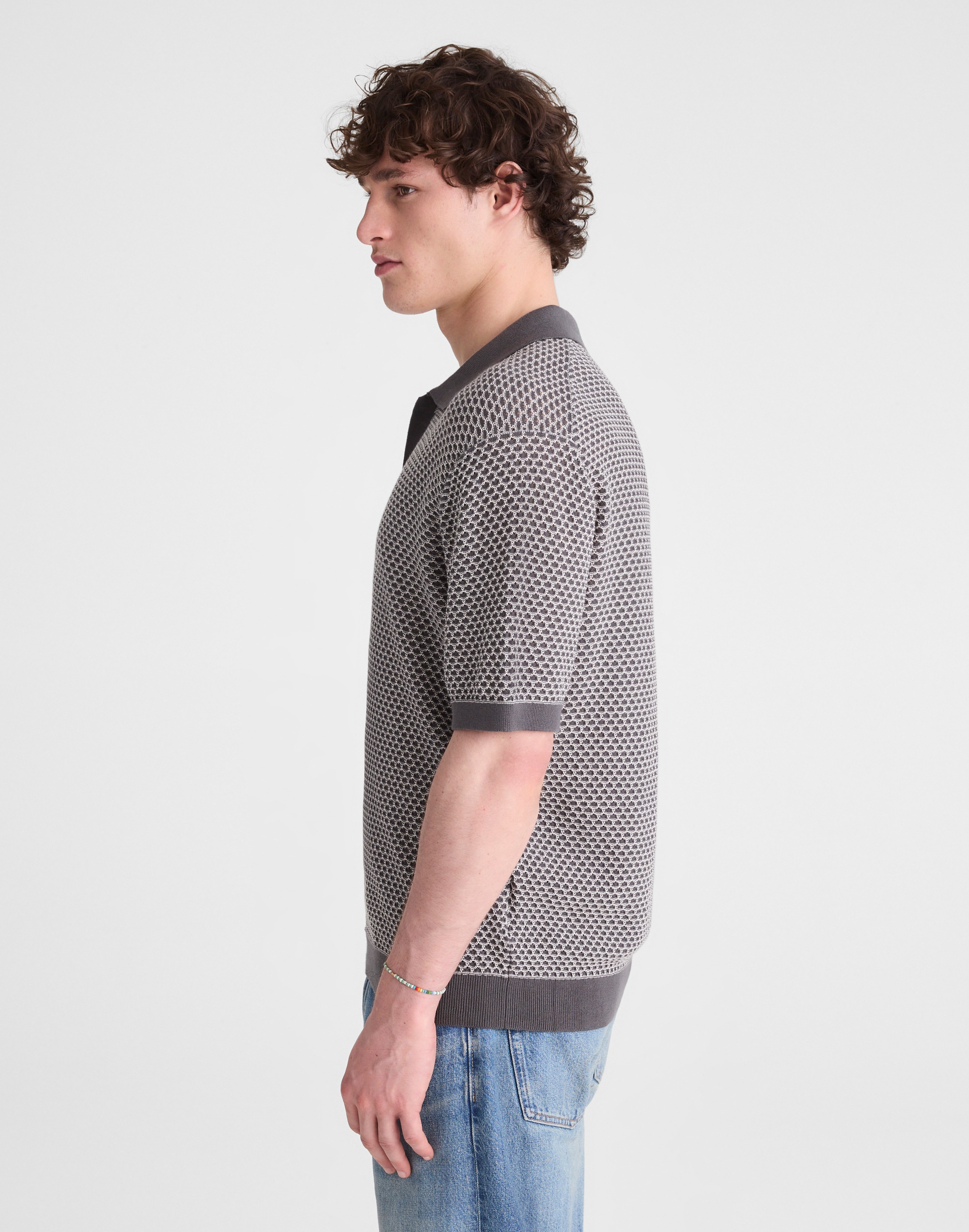 Johnny-Collar Sweater Polo