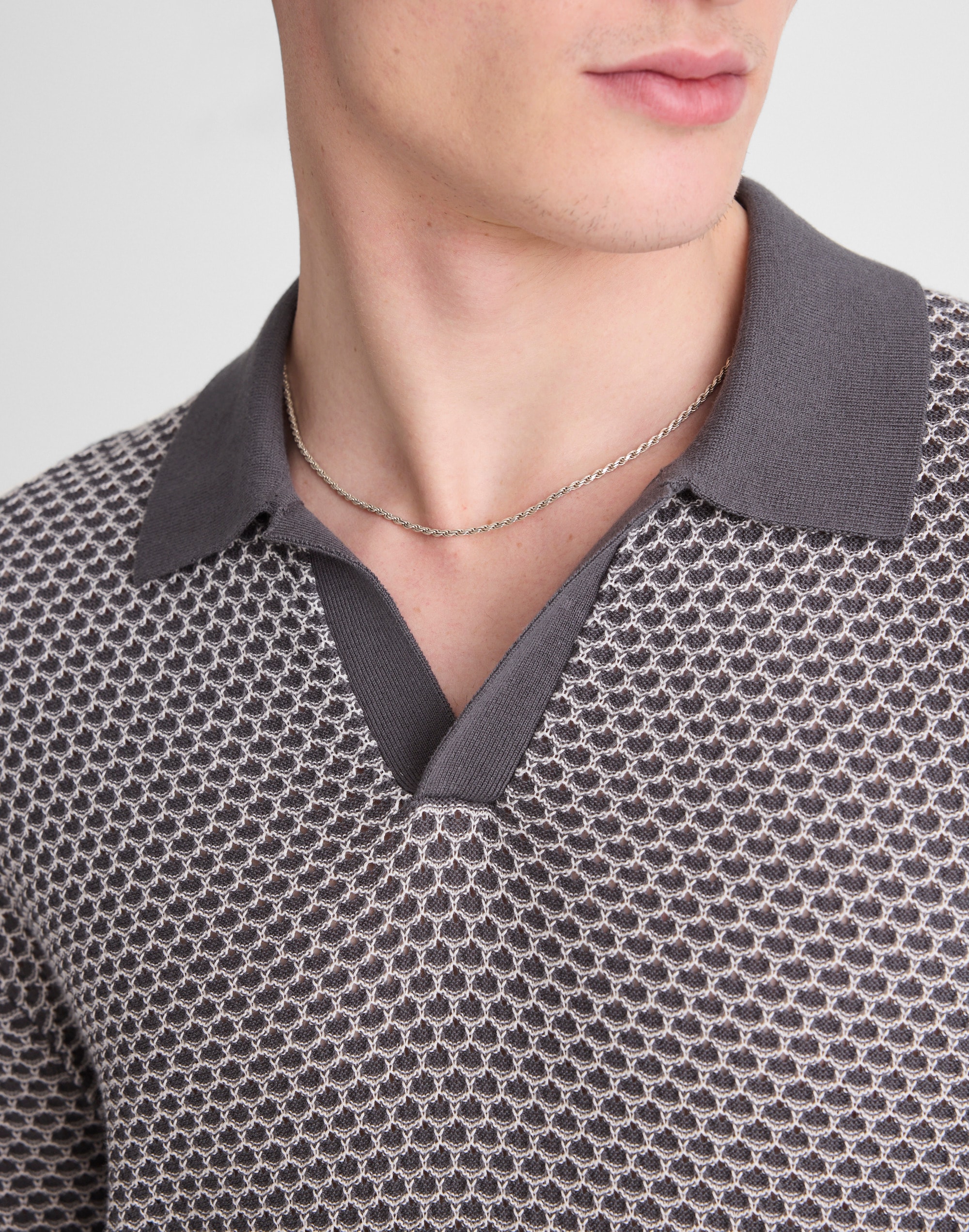 Johnny-Collar Sweater Polo