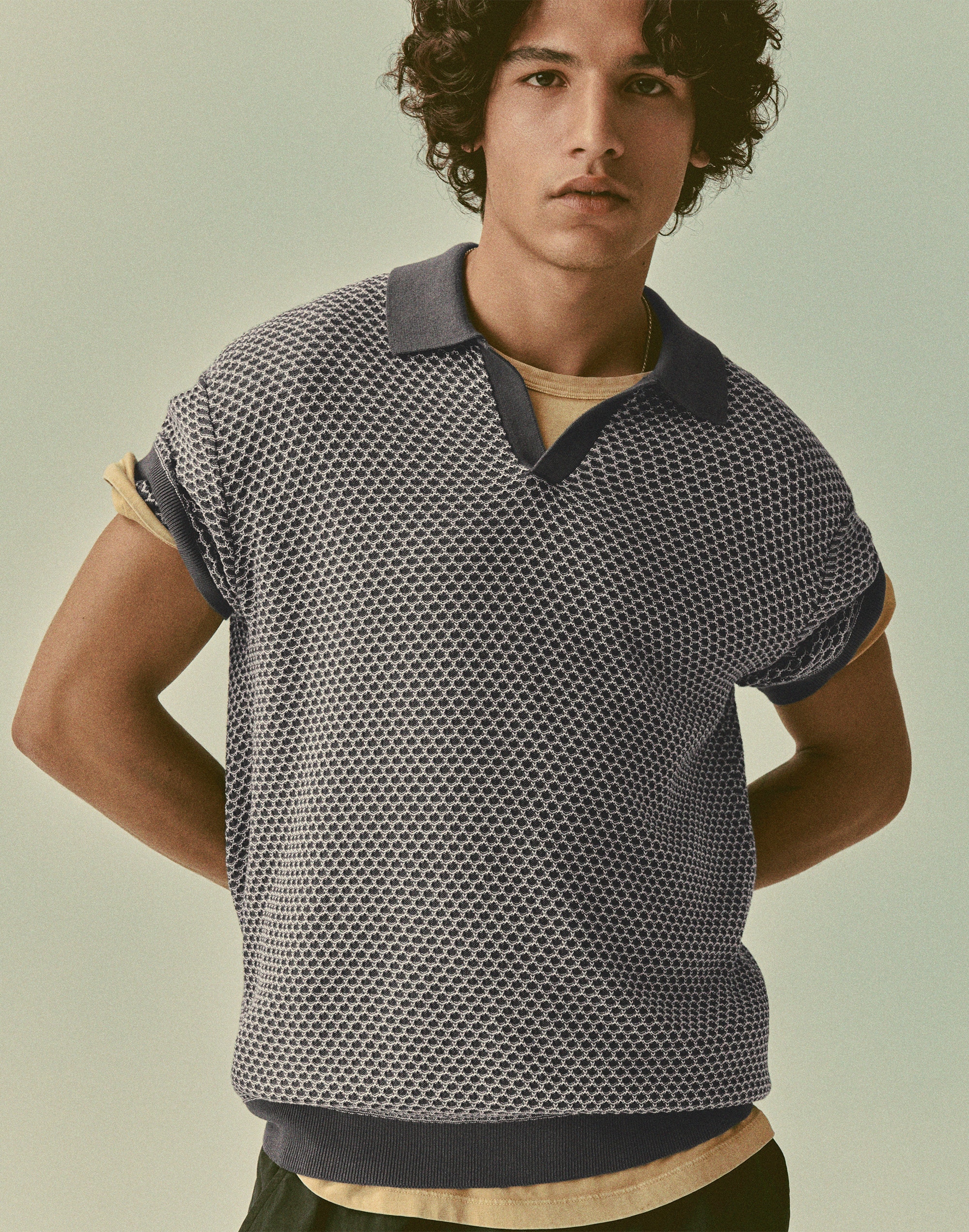 Johnny-Collar Sweater Polo