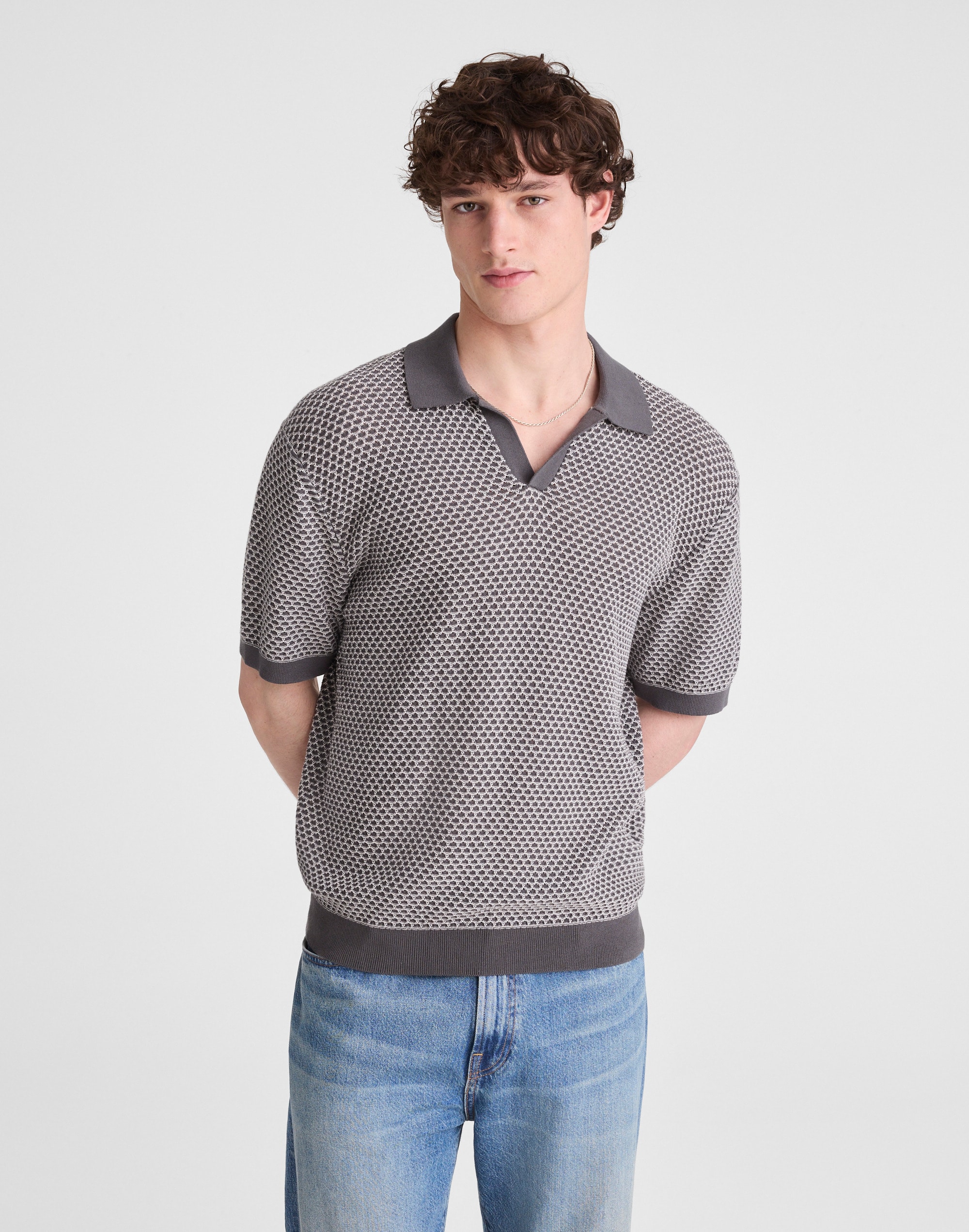 Johnny-Collar Sweater Polo