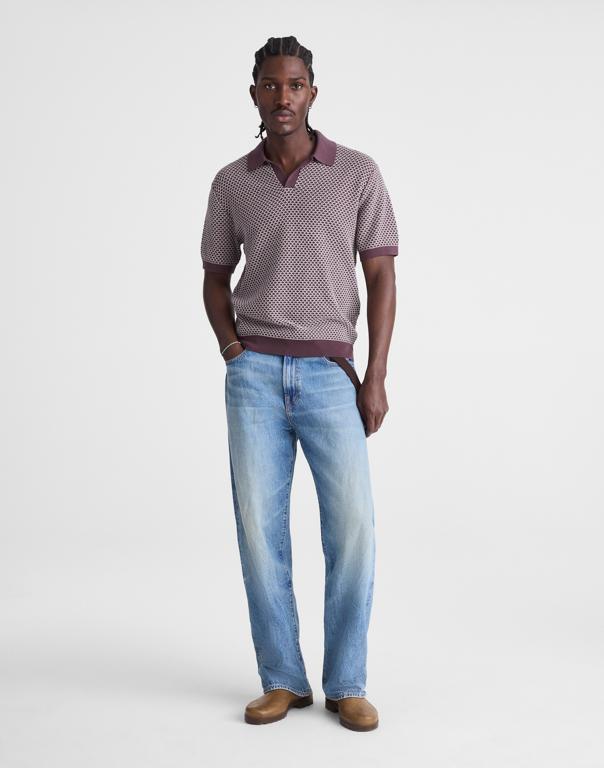 Johnny-Collar Sweater Polo