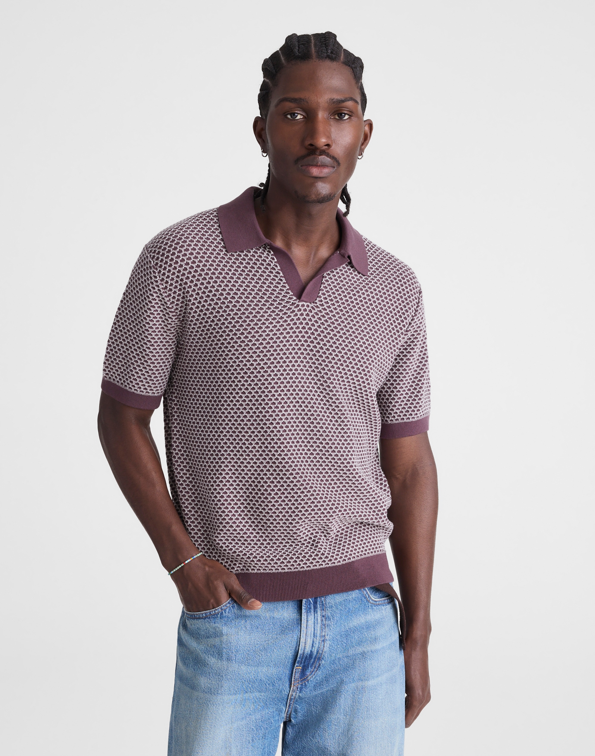 Johnny-Collar Sweater Polo