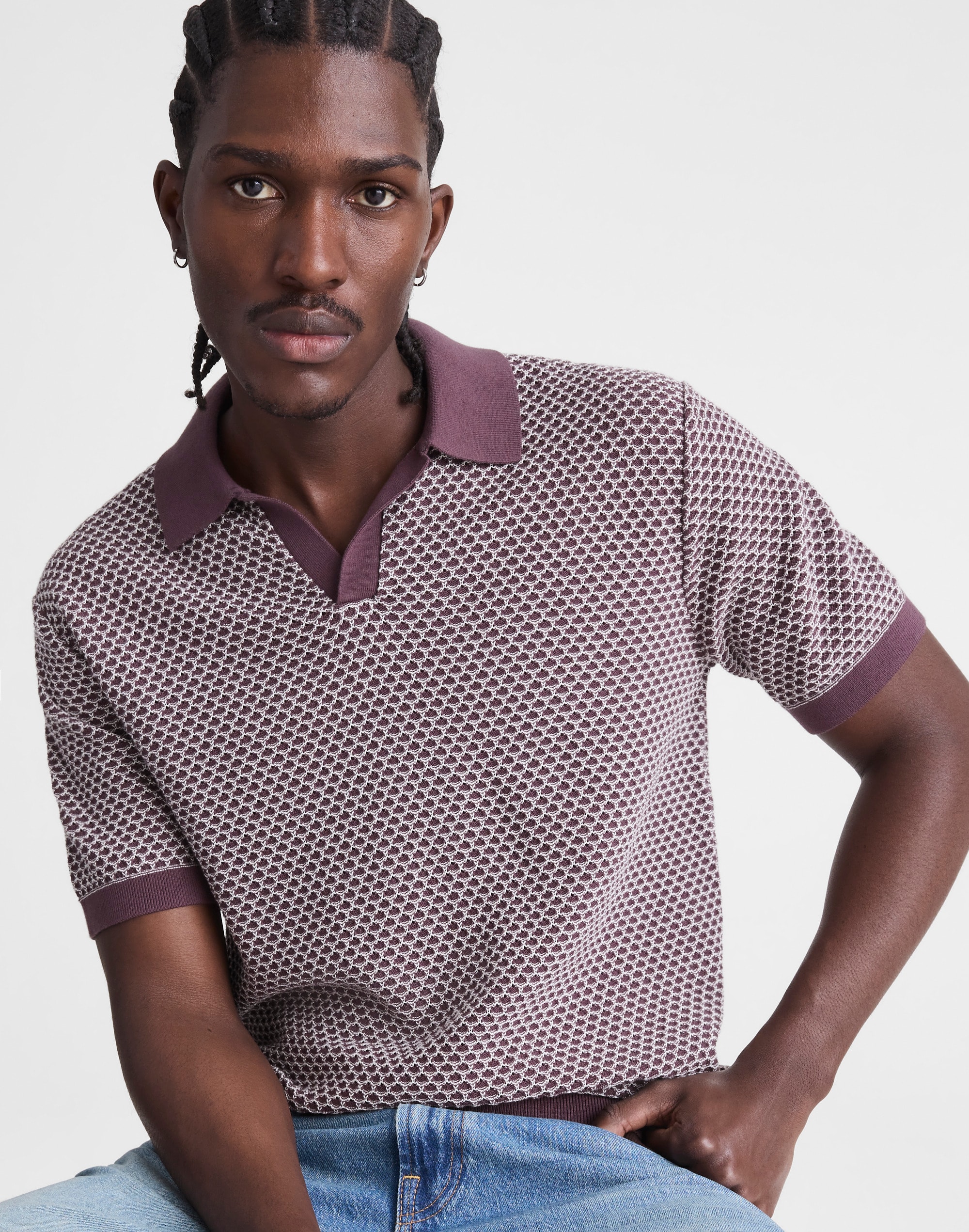 Johnny-Collar Sweater Polo