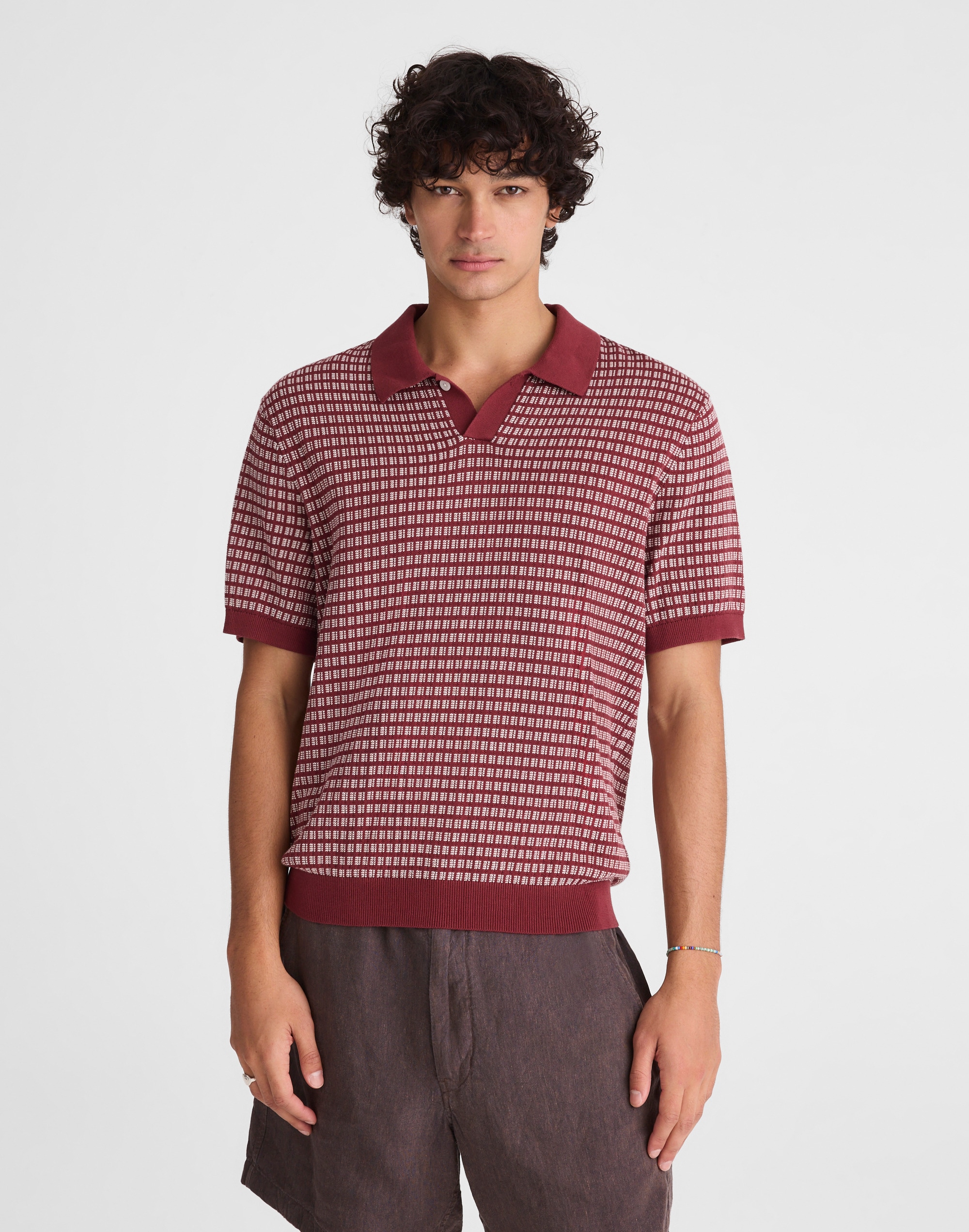 Single-Button Sweater Polo