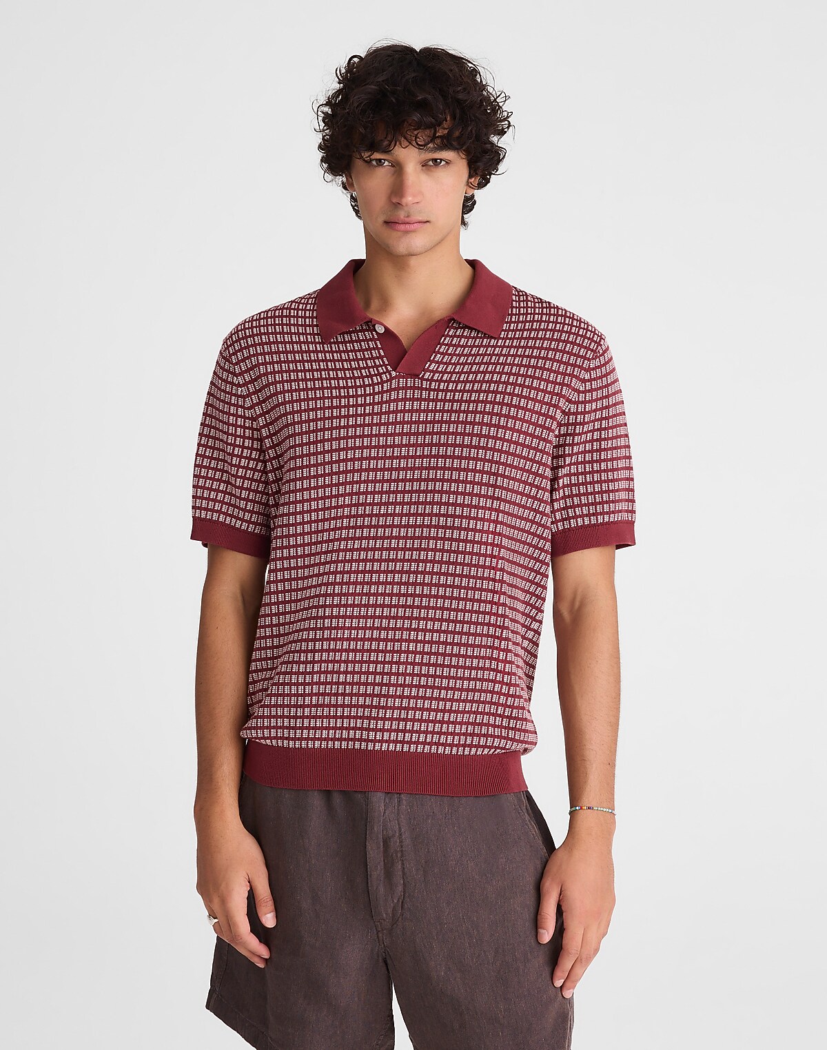 Single-Button Sweater Polo