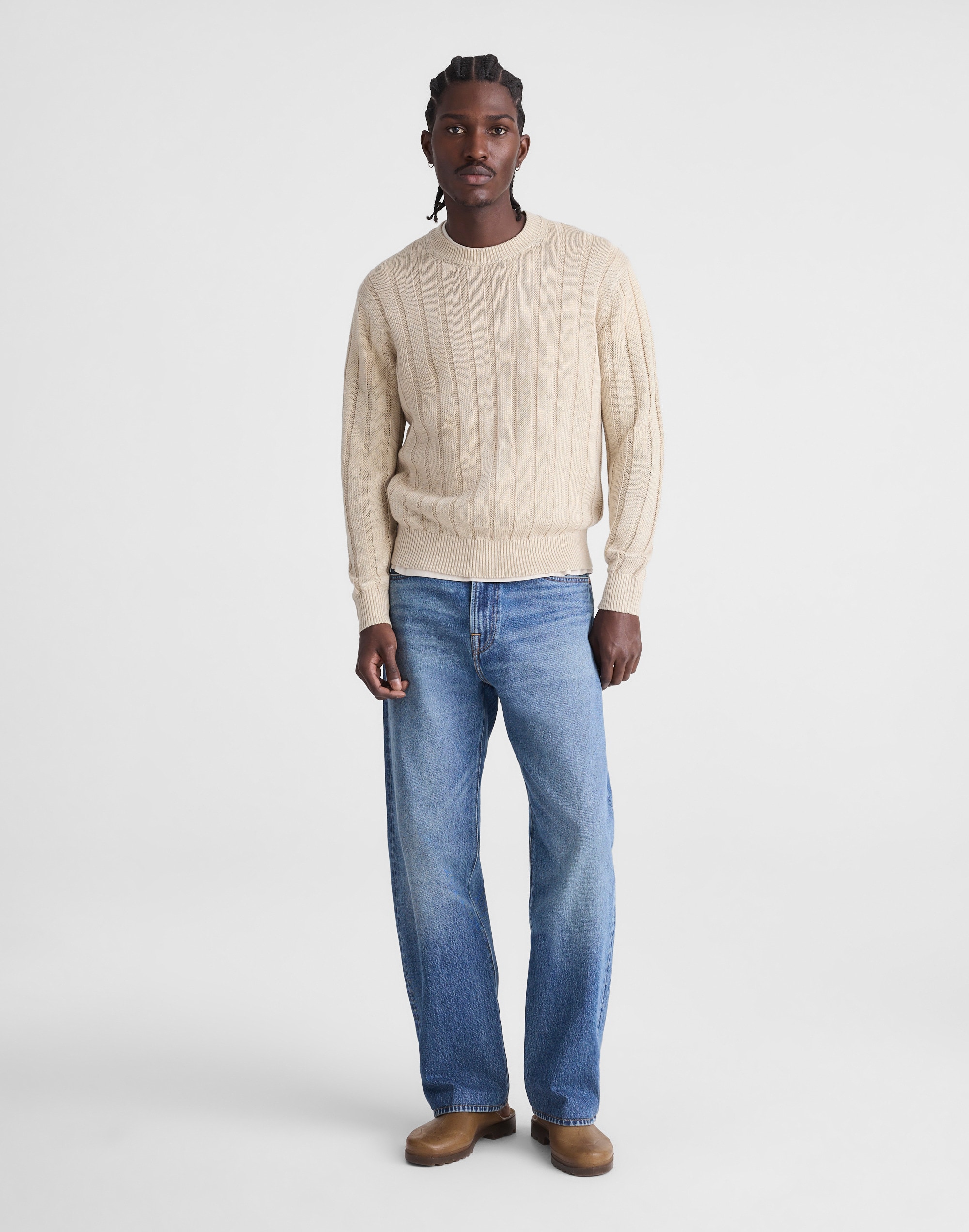 Crewneck Sweater in DuneRib Linen
