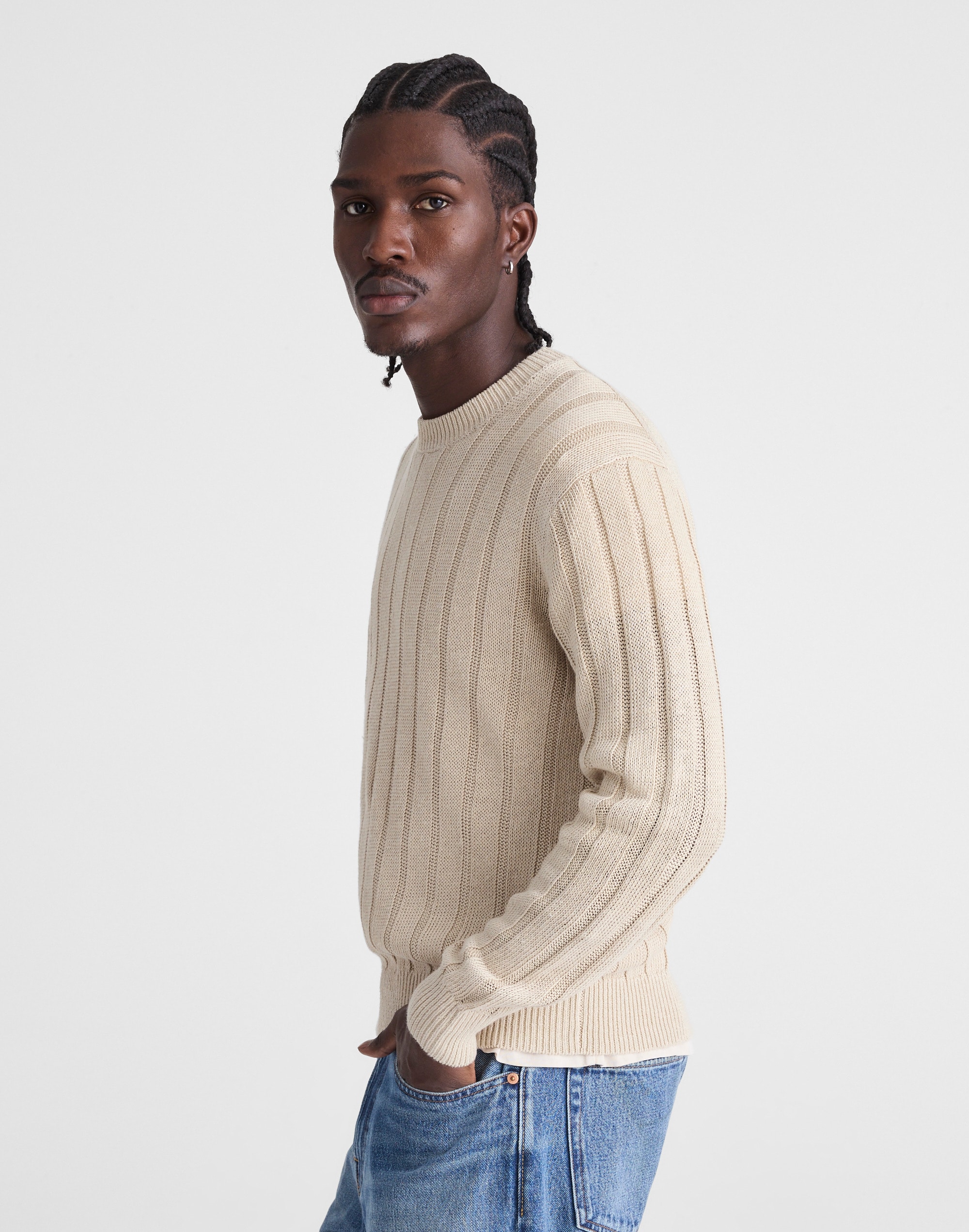 Crewneck Sweater in DuneRib Linen