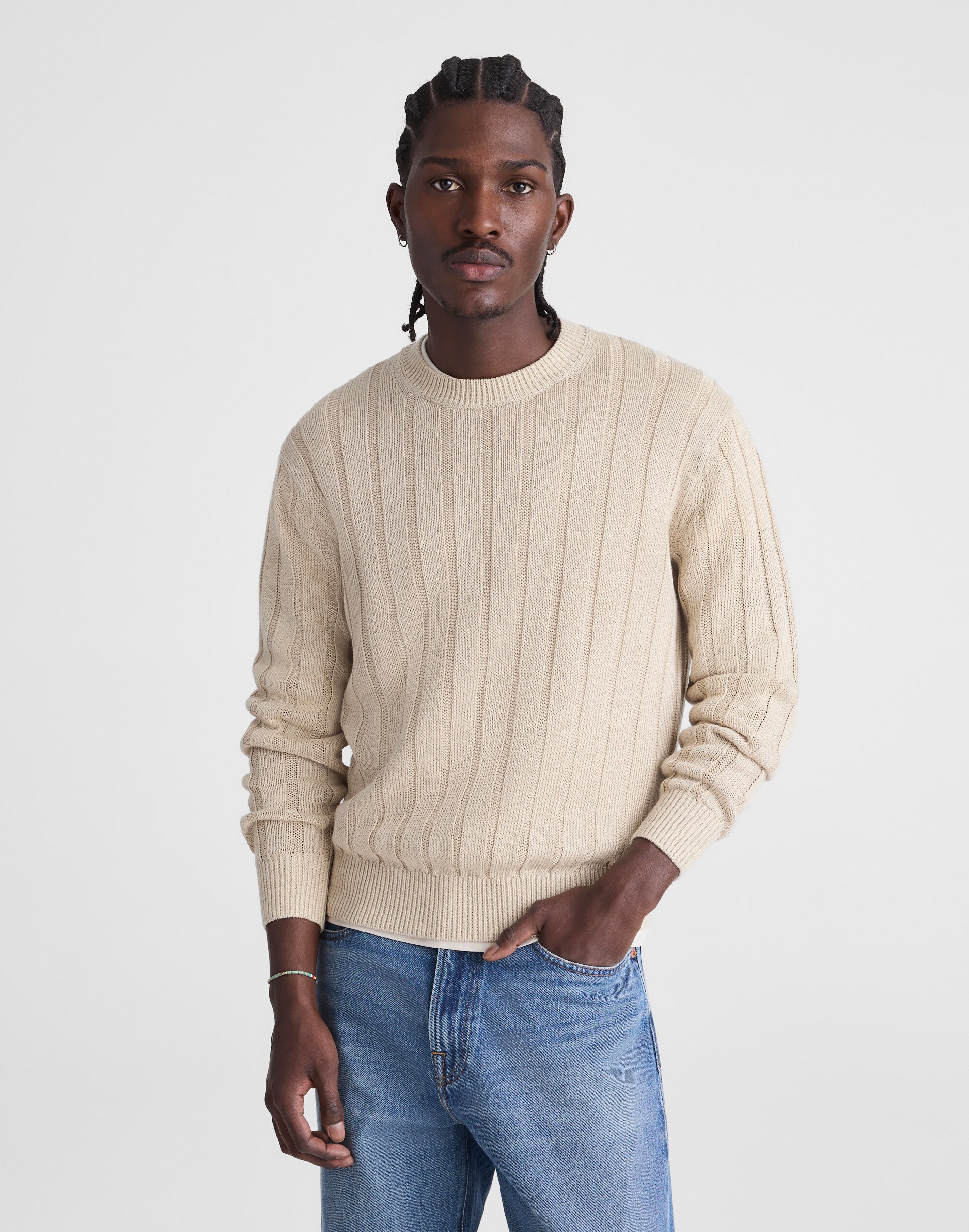 Crewneck Sweater in DuneRib Linen