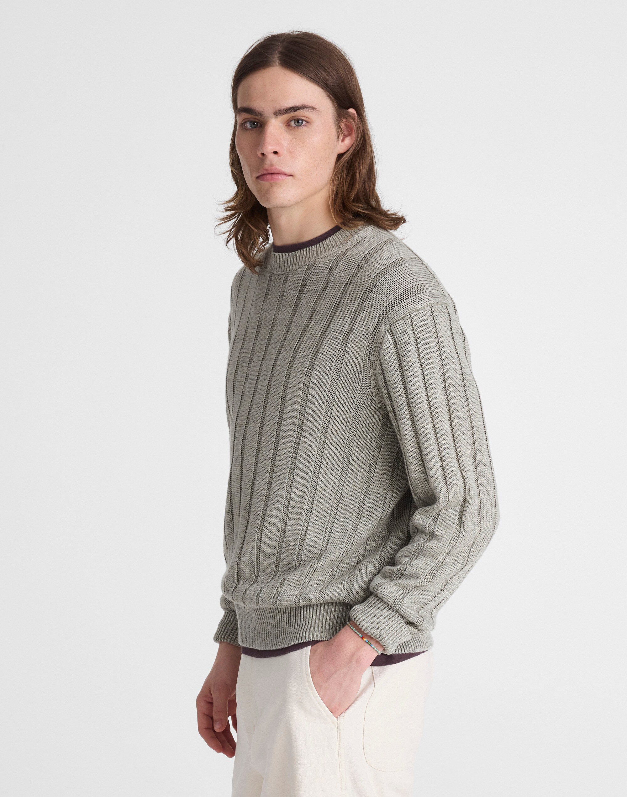 Crewneck Sweater in DuneRib Linen