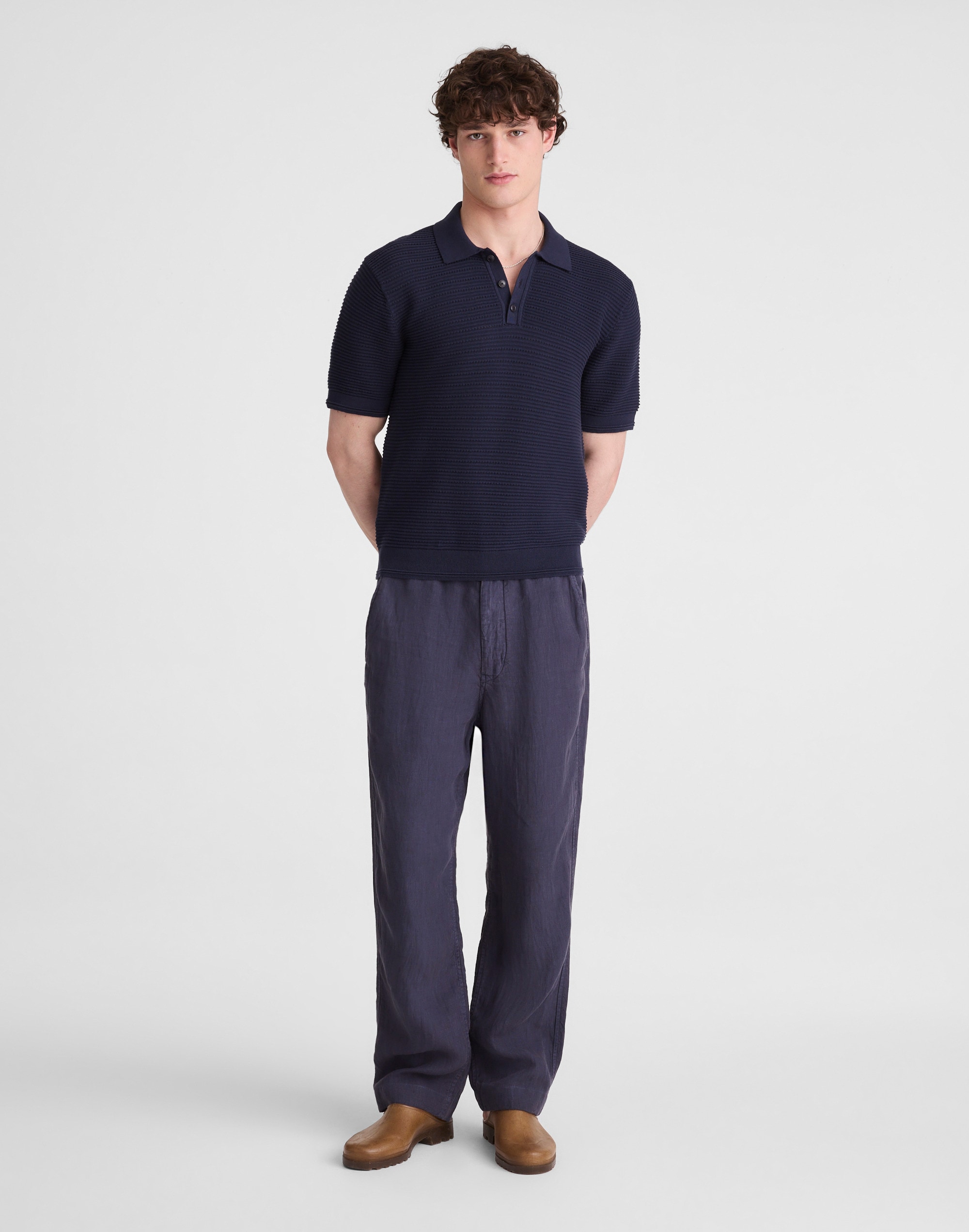 Textured Open-Stitch Polo
