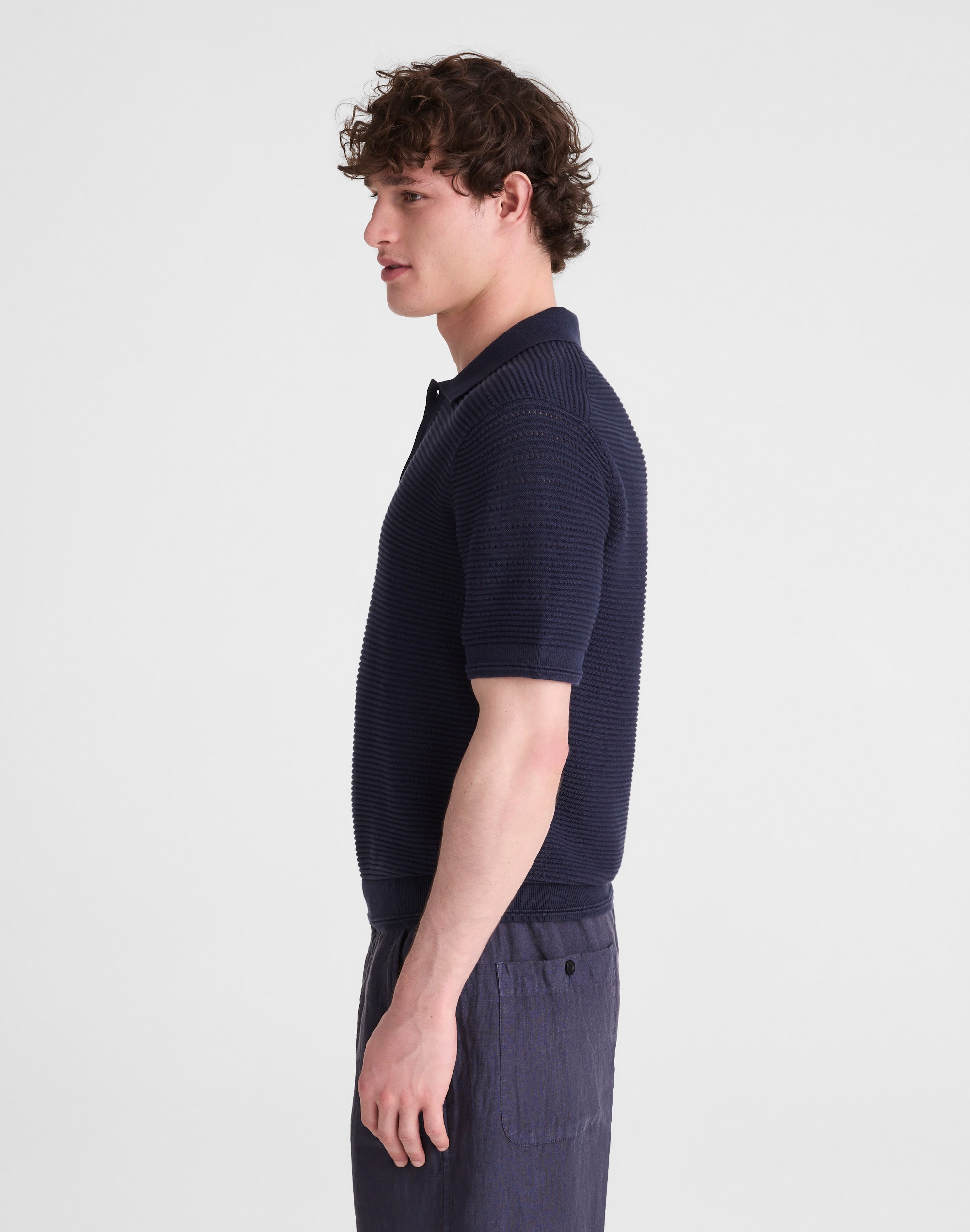 Textured Open-Stitch Polo