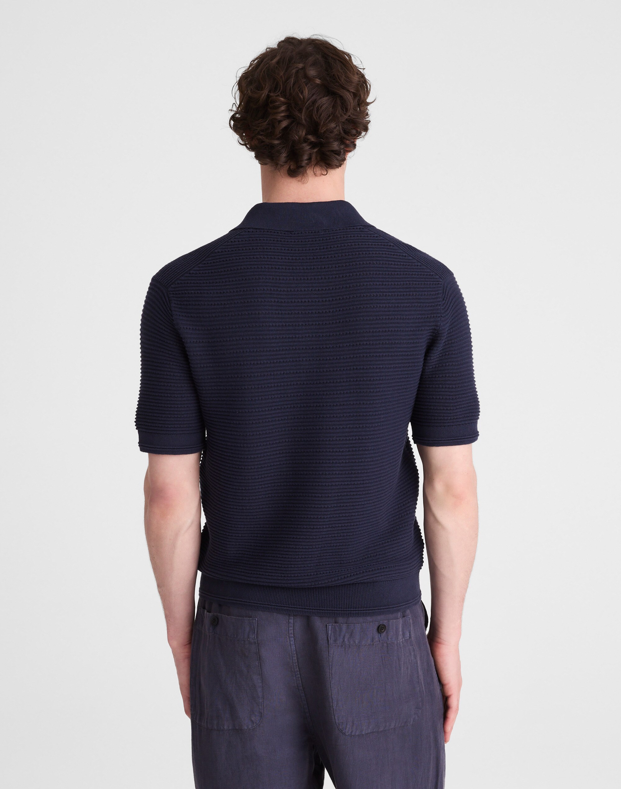 Textured Open-Stitch Polo