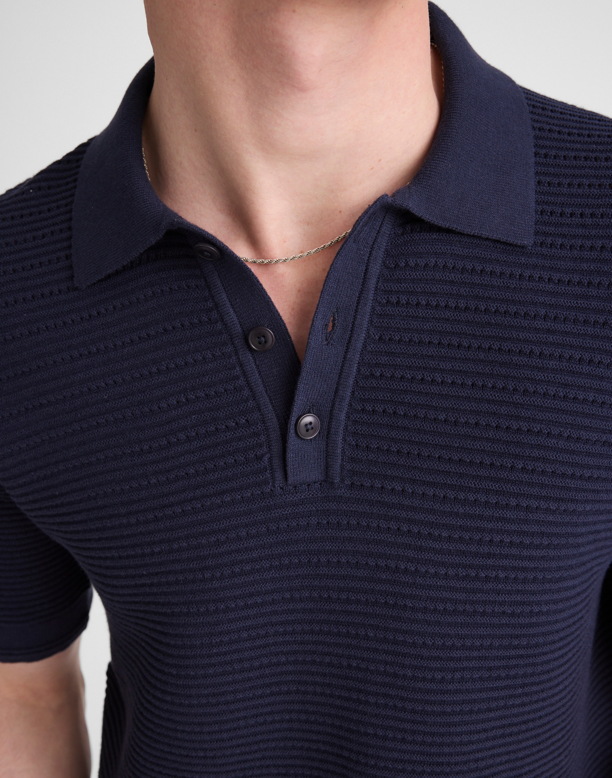 Textured Open-Stitch Polo
