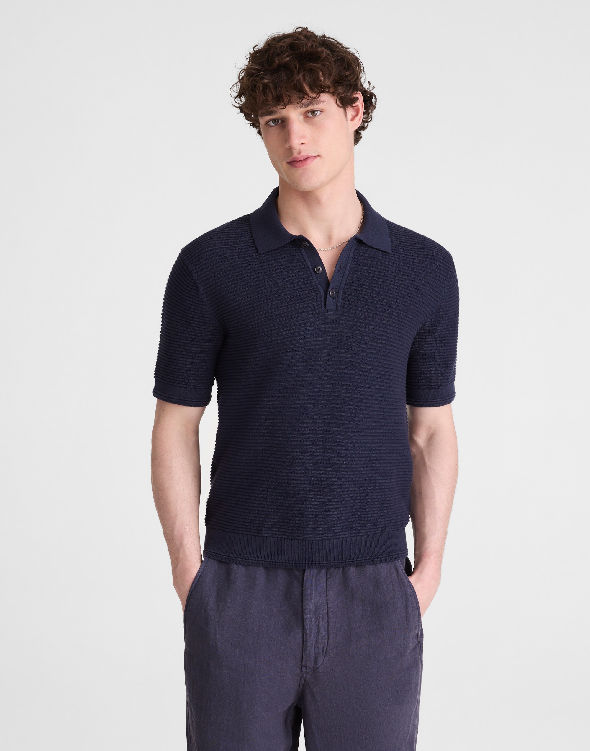Textured Open-Stitch Polo