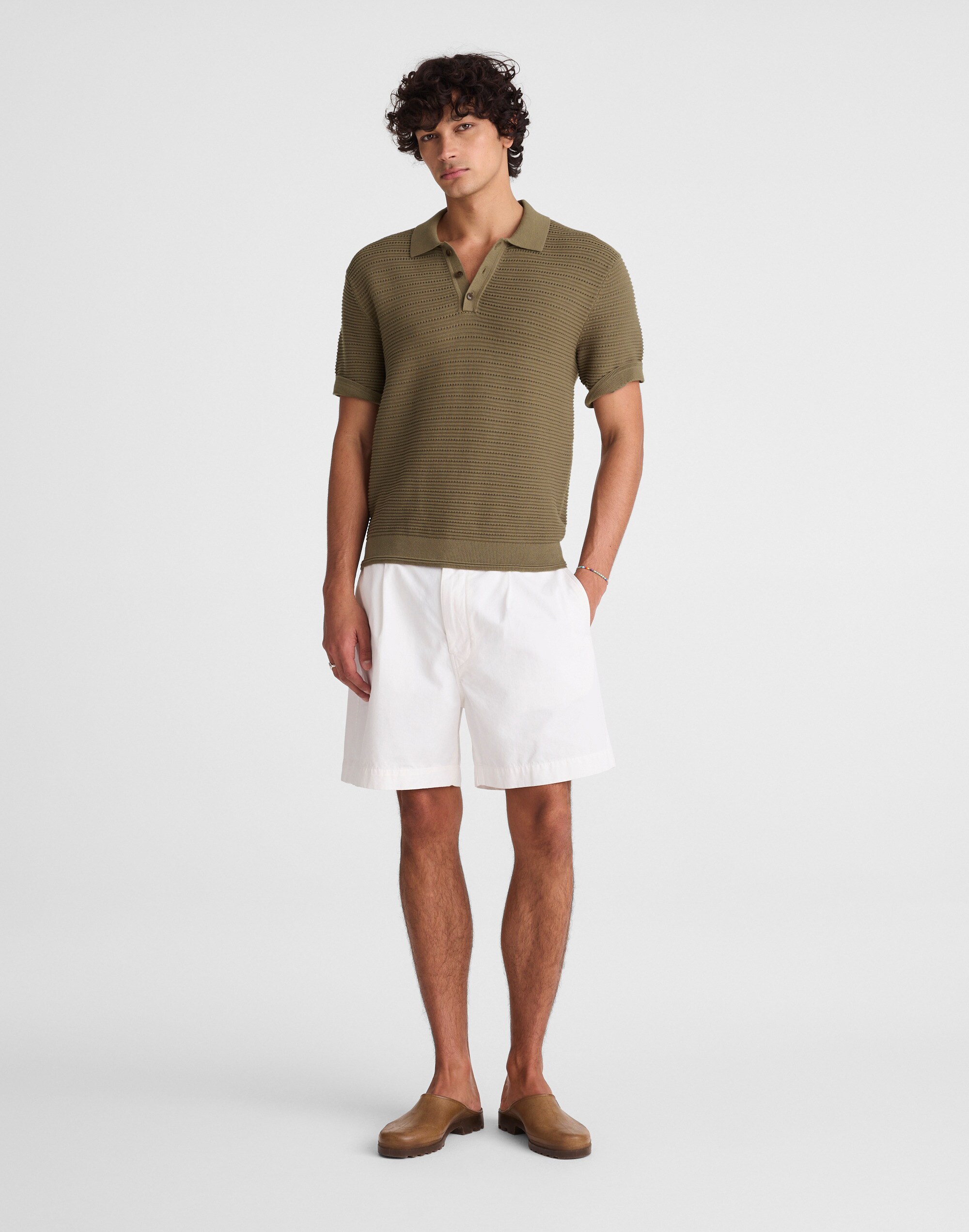 Textured Open-Stitch Polo