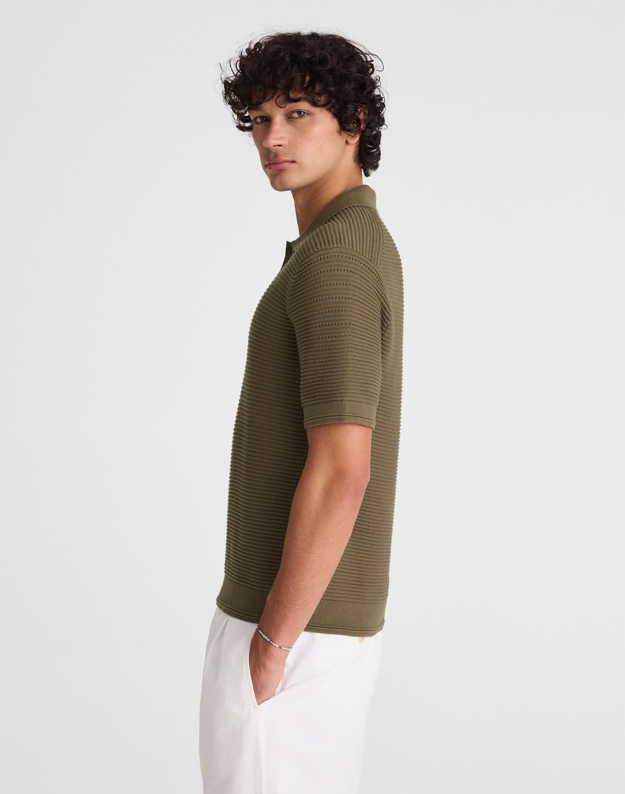 Textured Open-Stitch Polo