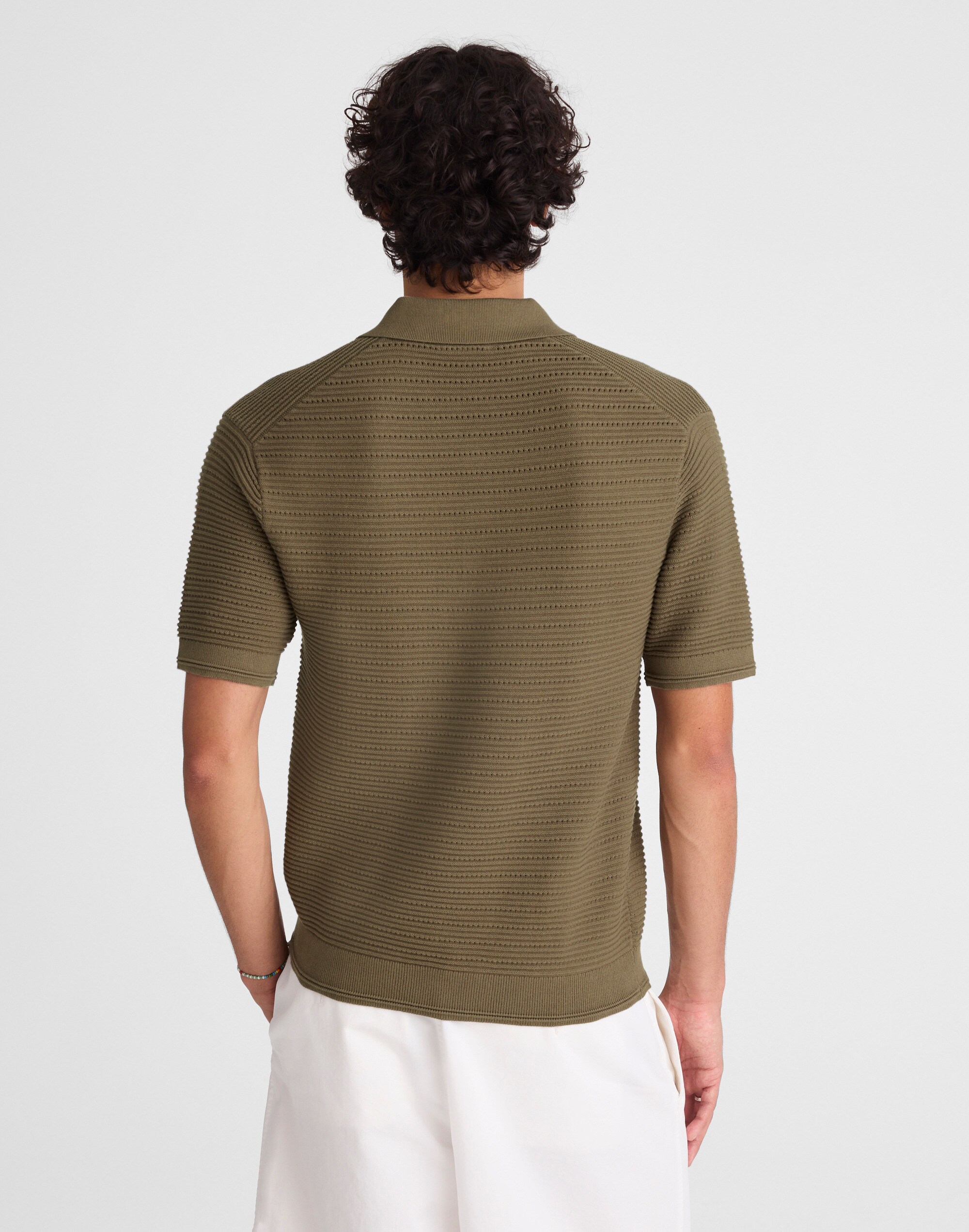 Textured Open-Stitch Polo