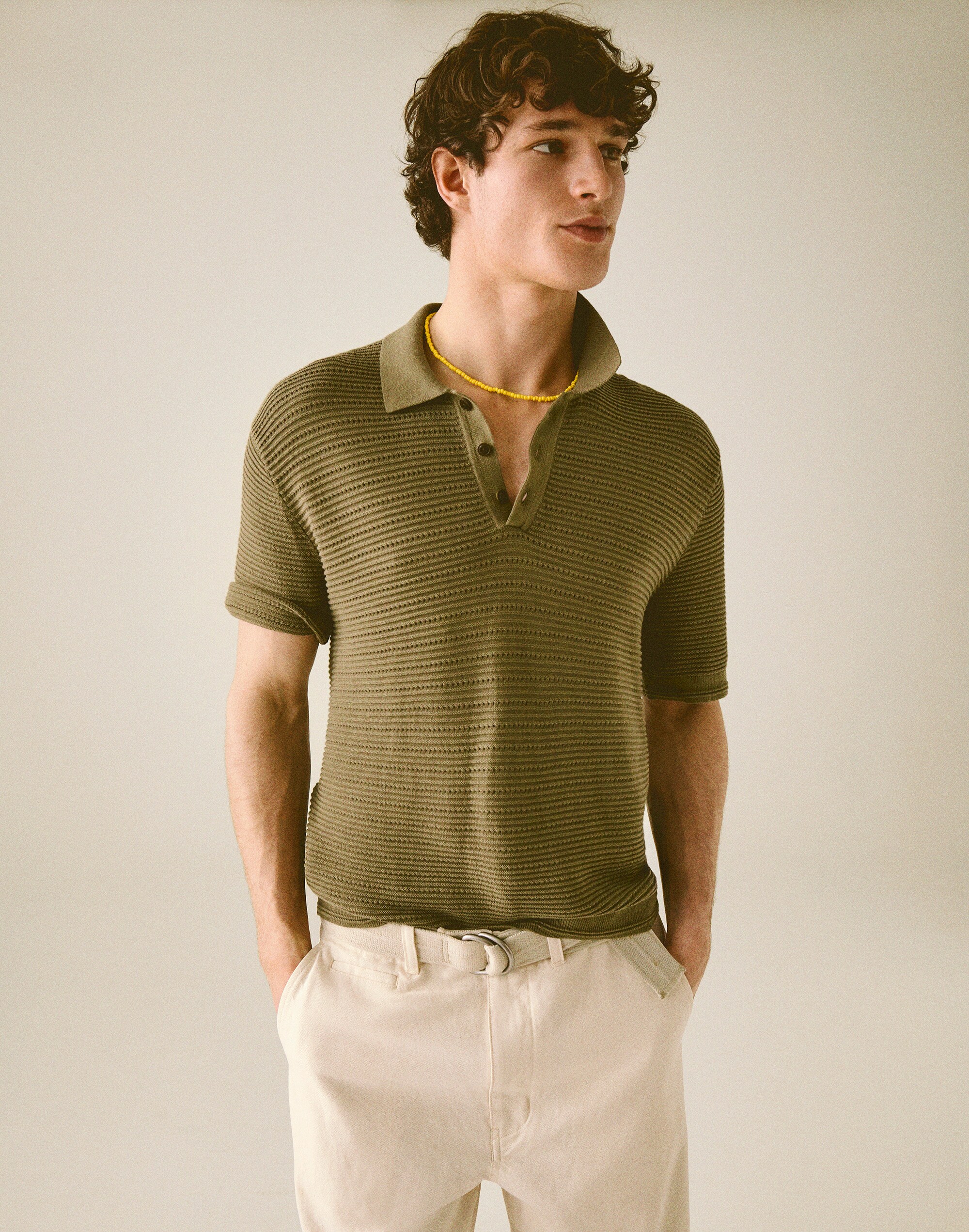 Textured Open-Stitch Polo