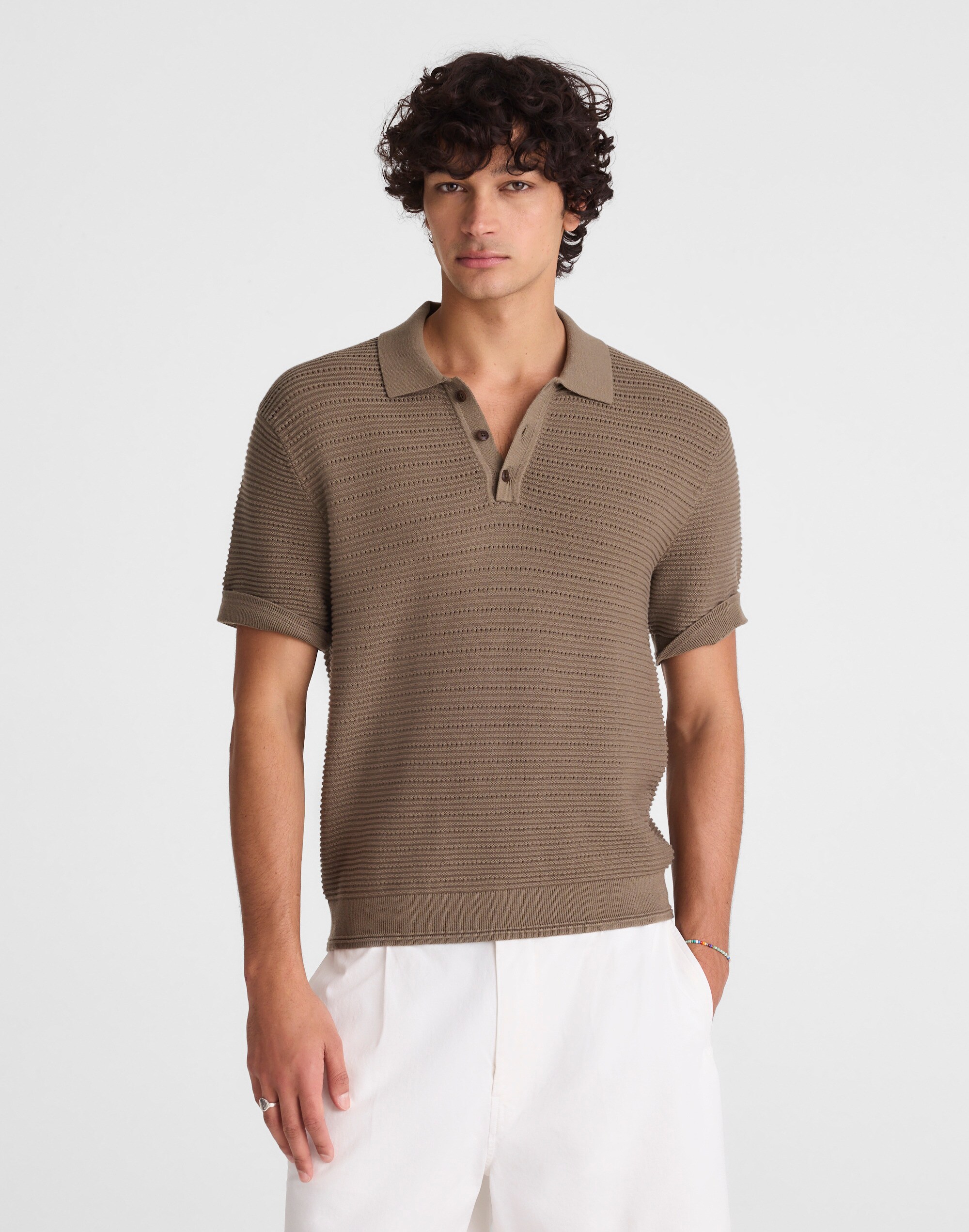 Textured Open-Stitch Polo