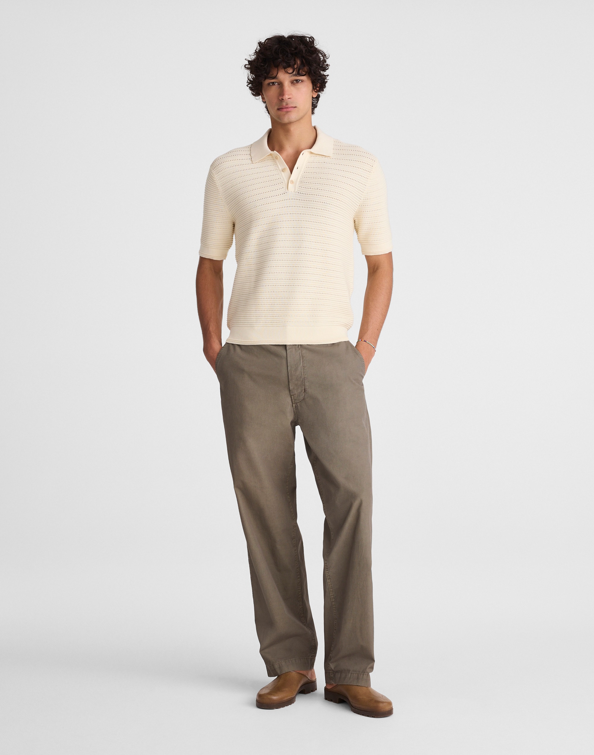 Textured Open-Stitch Polo
