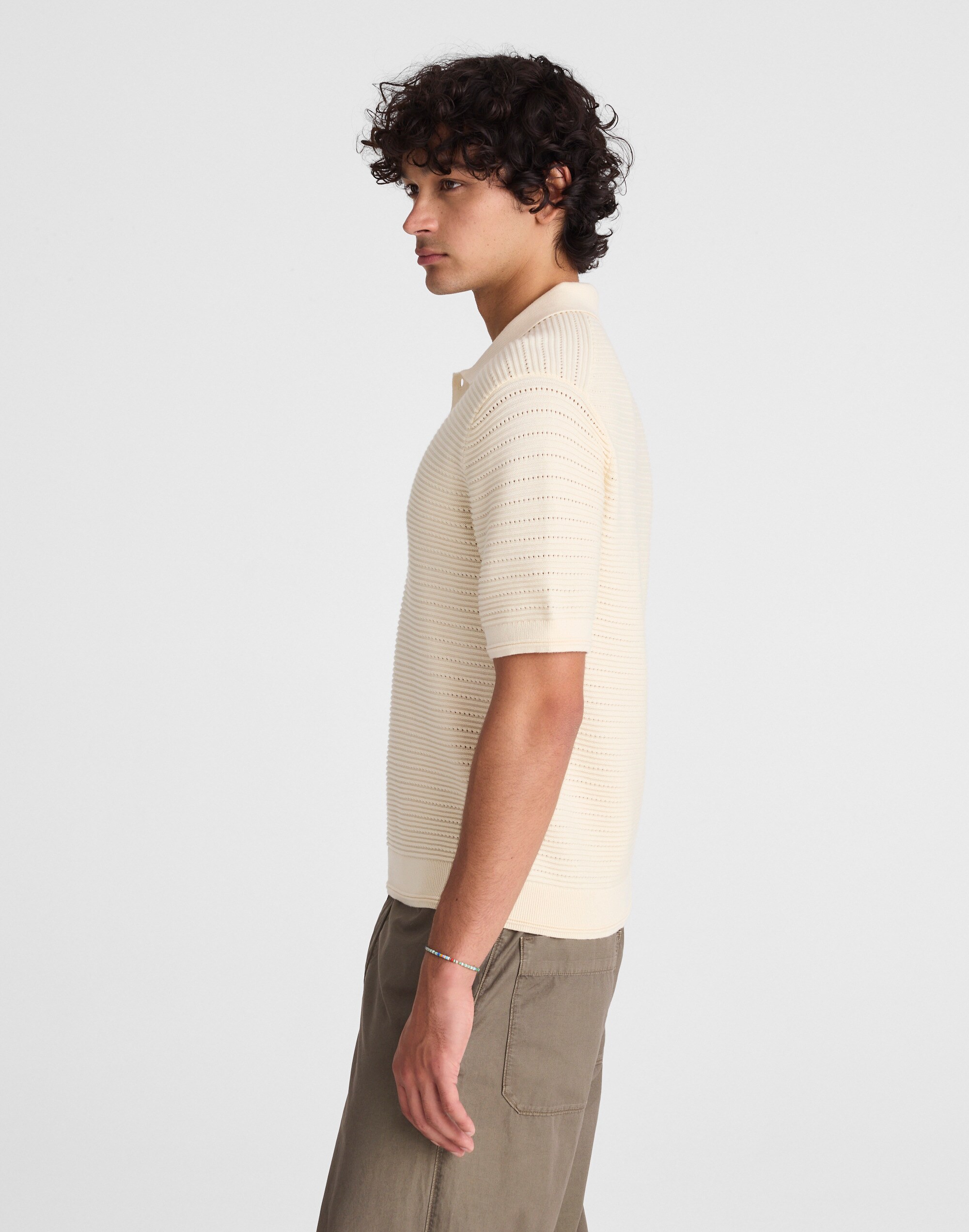 Textured Open-Stitch Polo