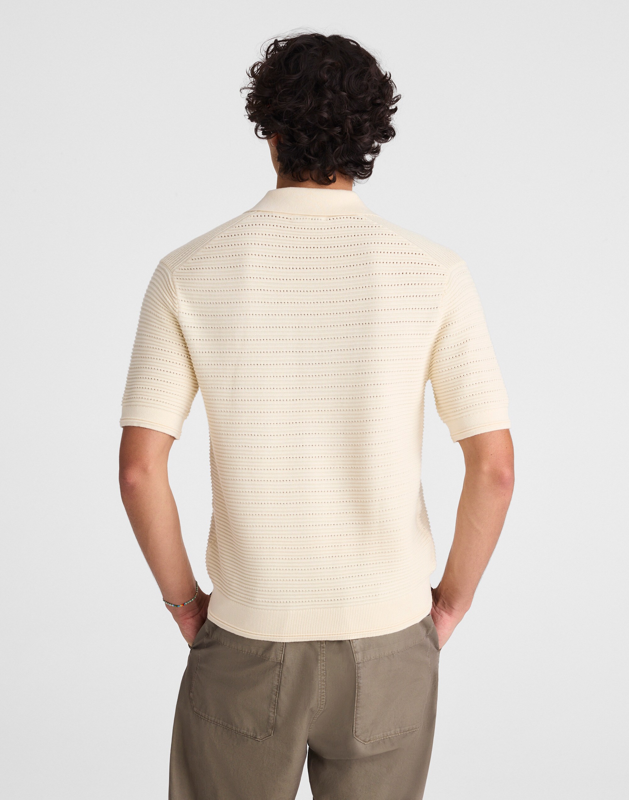 Textured Open-Stitch Polo