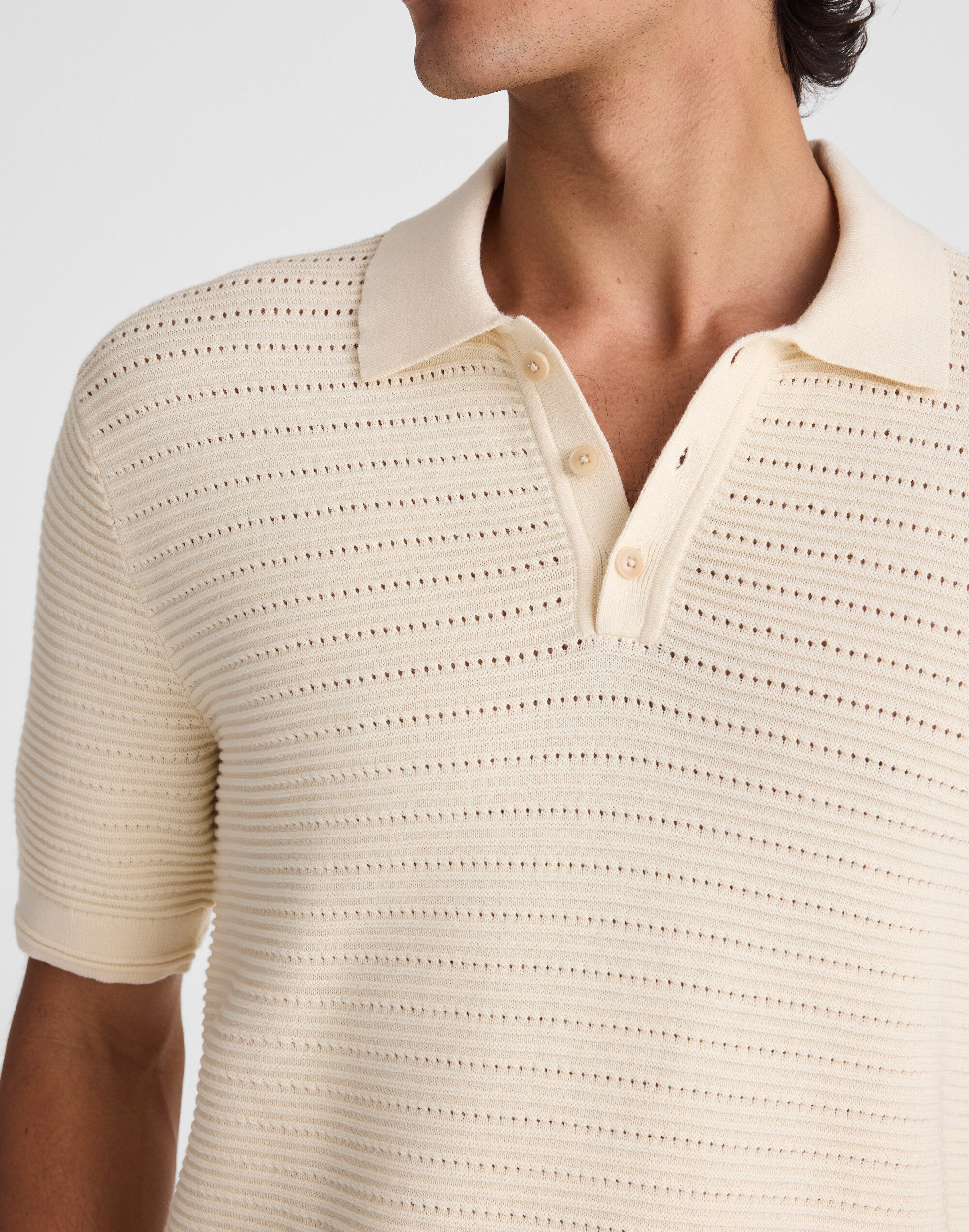 Textured Open-Stitch Polo