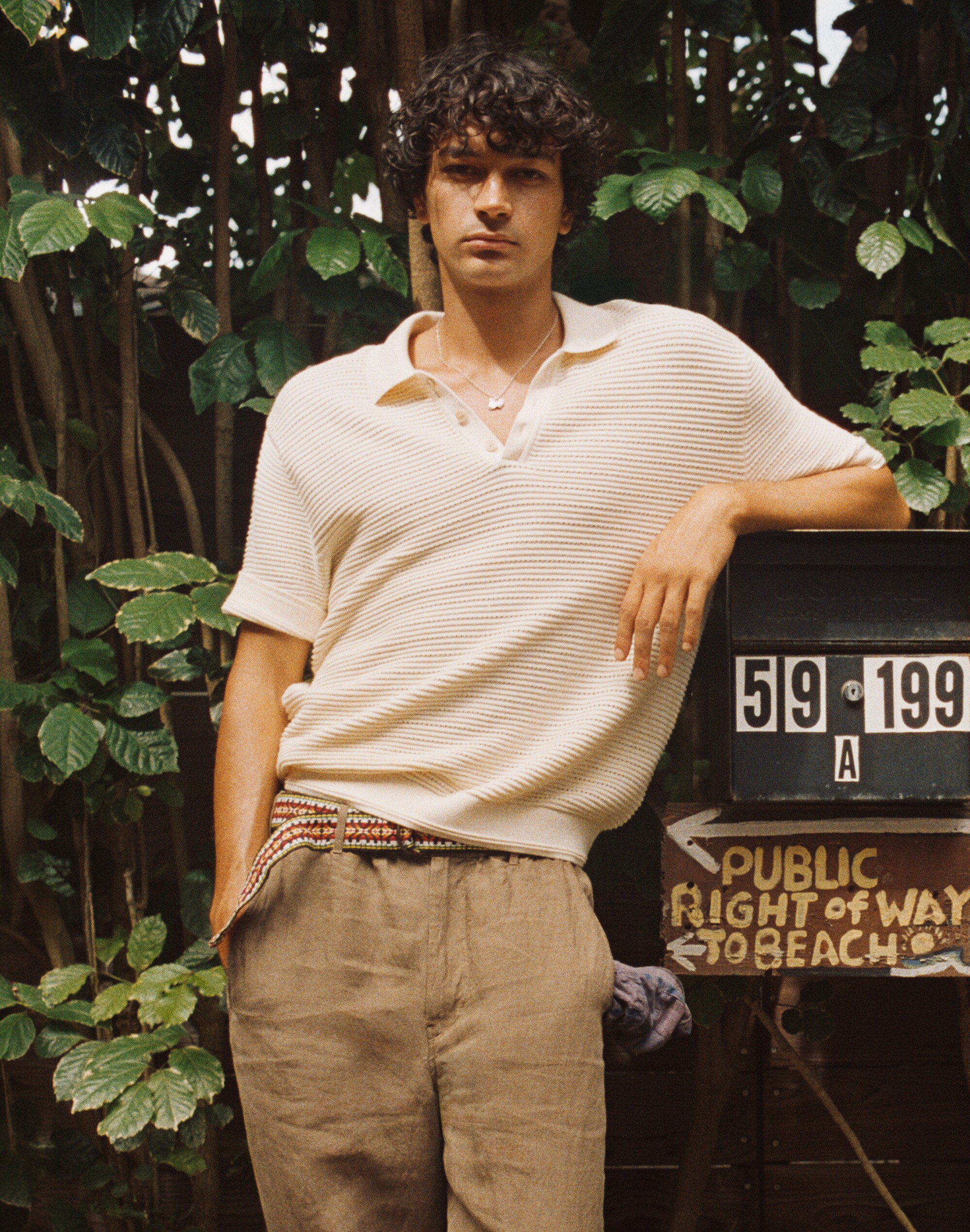 Textured Open-Stitch Polo