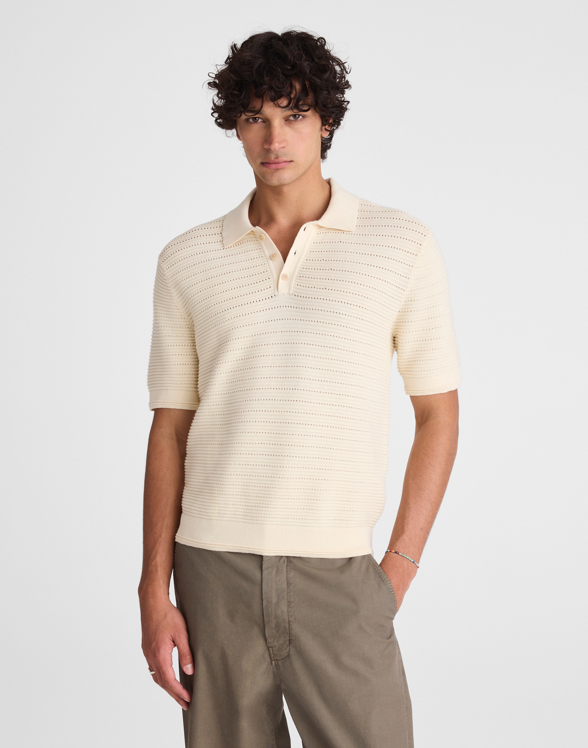 Textured Open-Stitch Polo