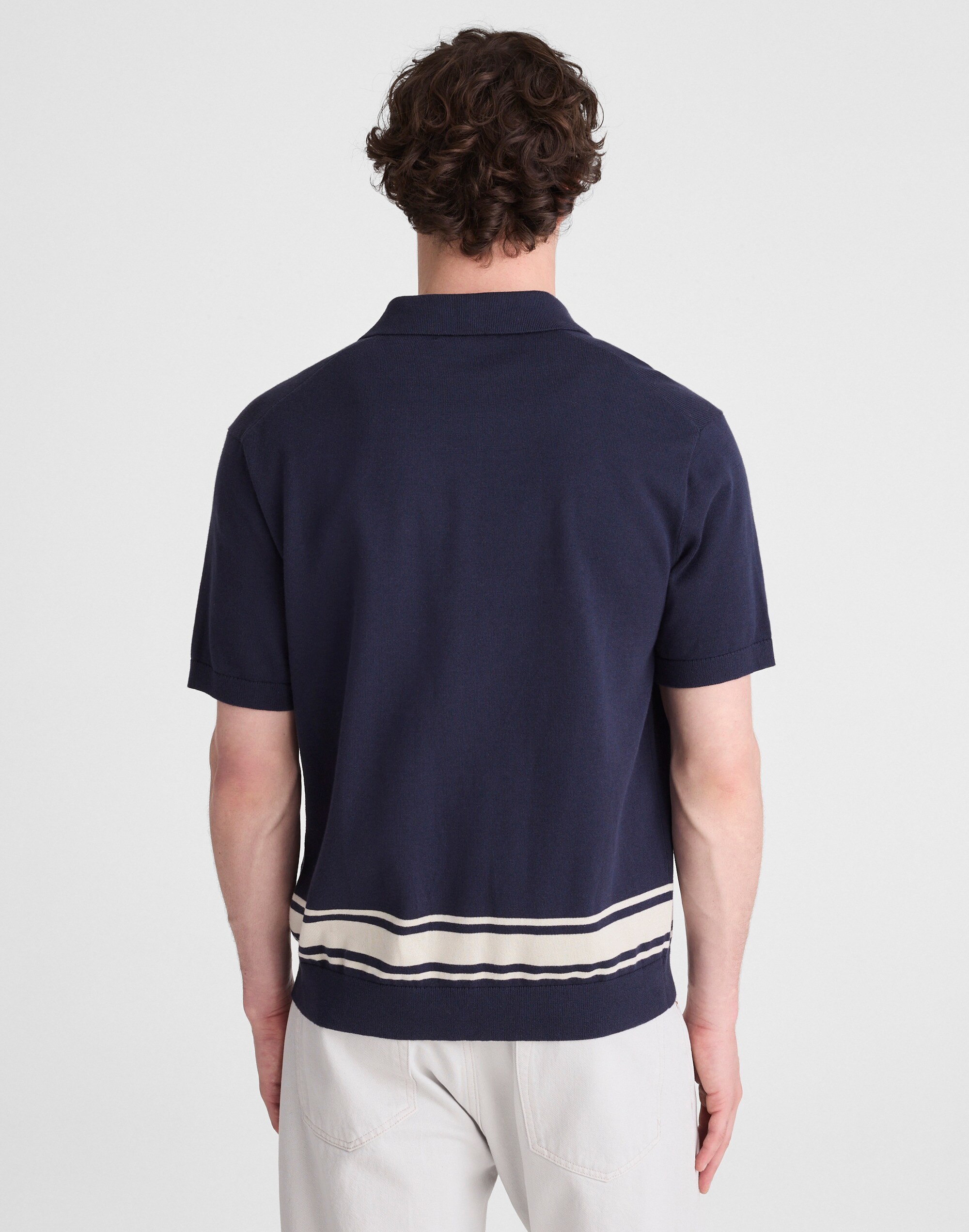 Knit Button-Up Shirt in Border Stripe