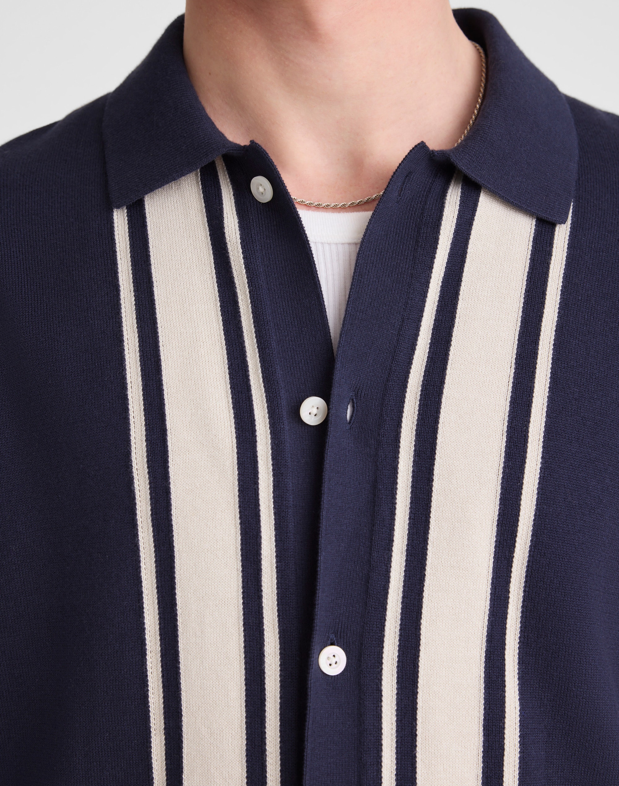 Knit Button-Up Shirt in Border Stripe