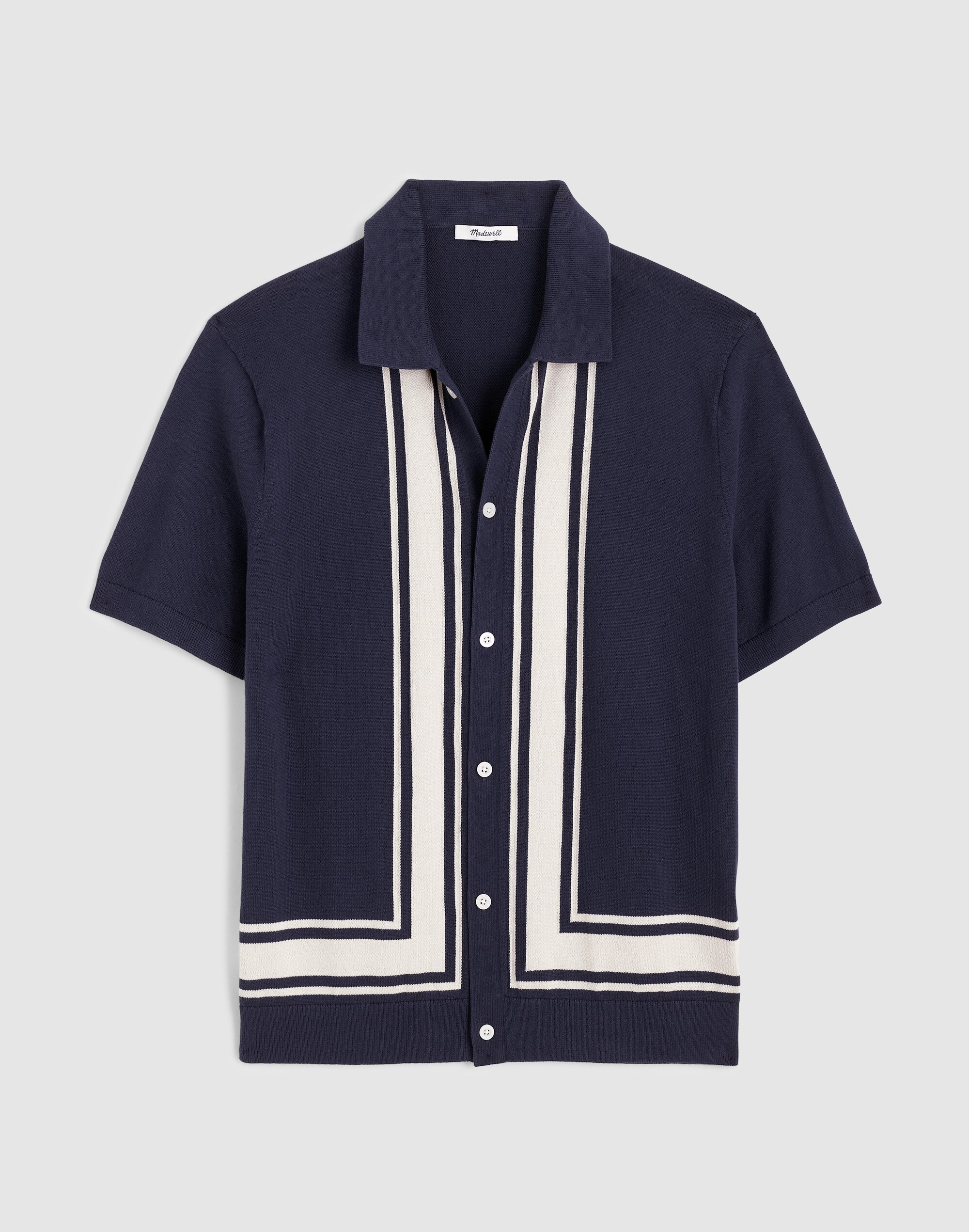 Knit Button-Up Shirt in Border Stripe