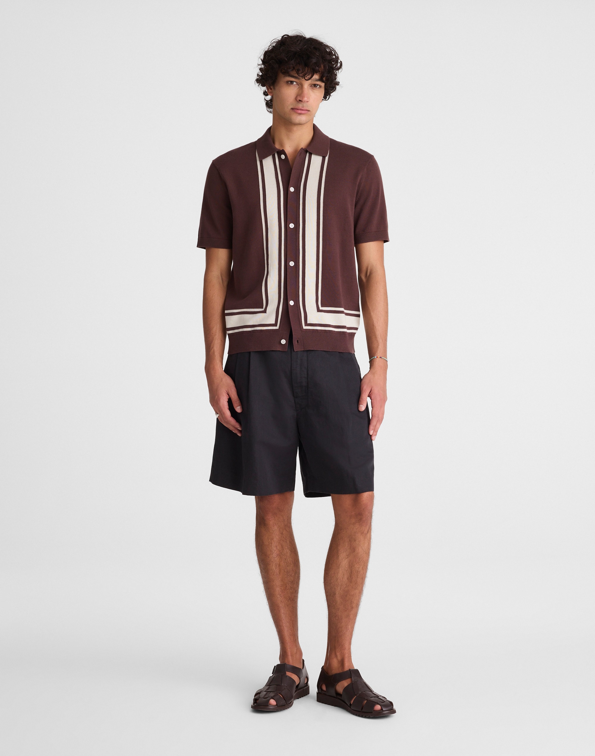Knit Button-Up Shirt in Border Stripe