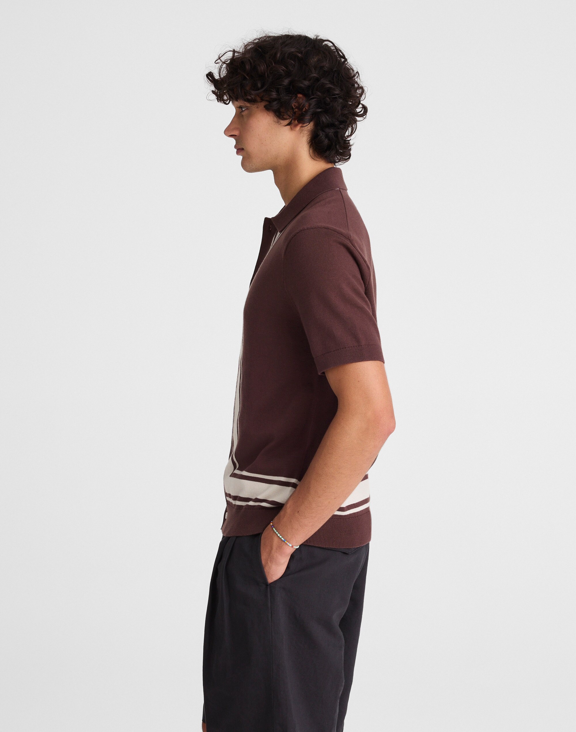 Knit Button-Up Shirt in Border Stripe