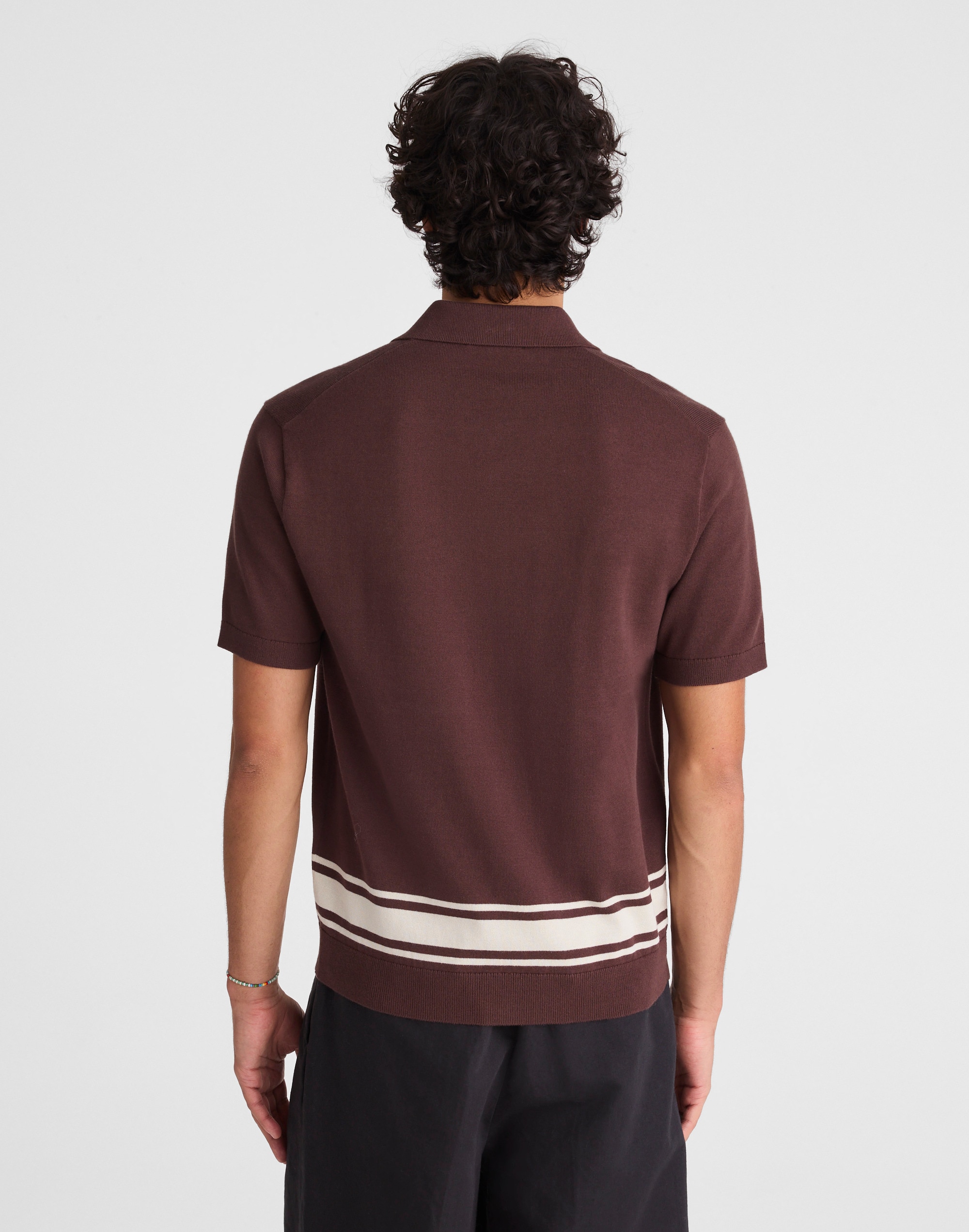 Knit Button-Up Shirt in Border Stripe