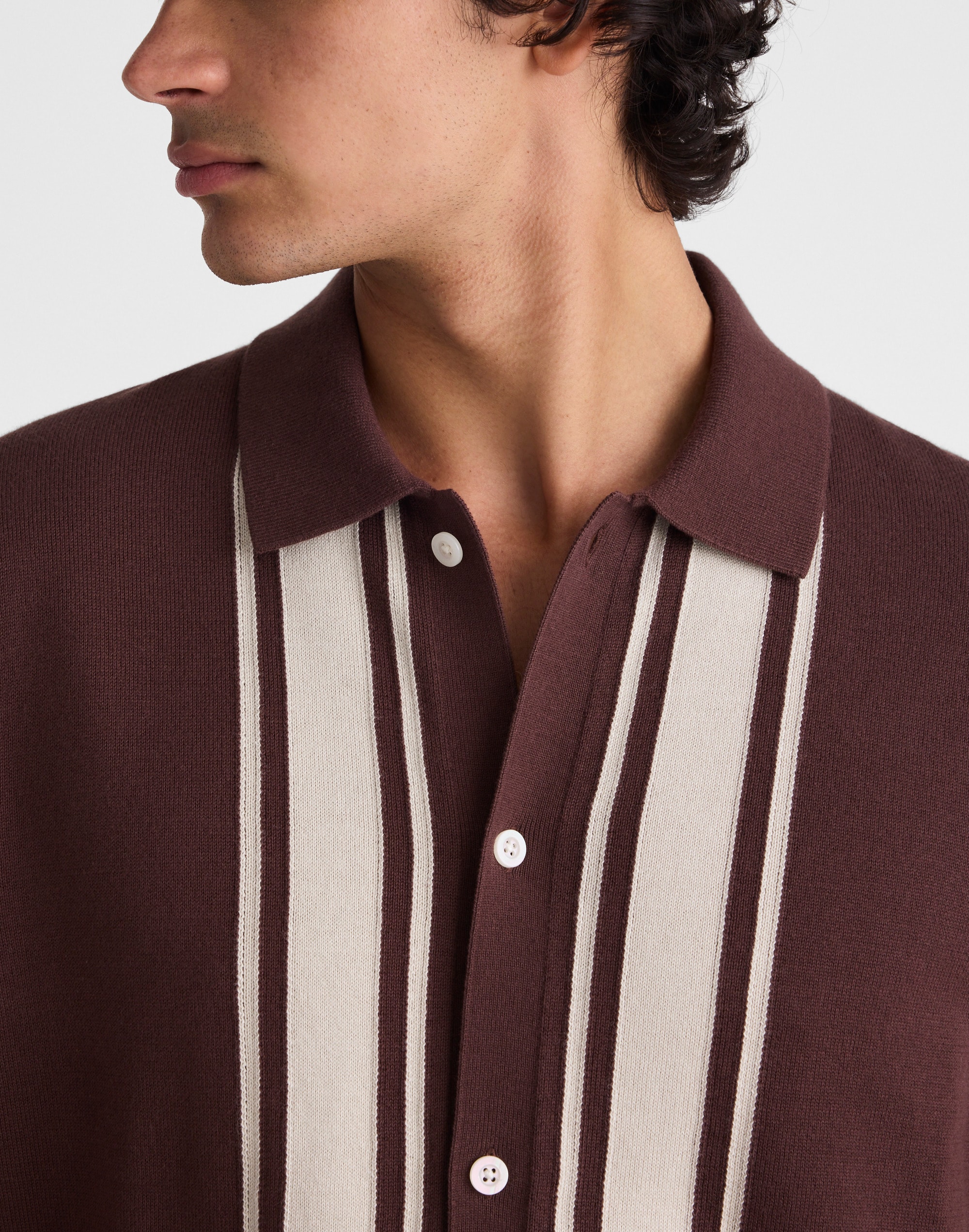 Knit Button-Up Shirt in Border Stripe